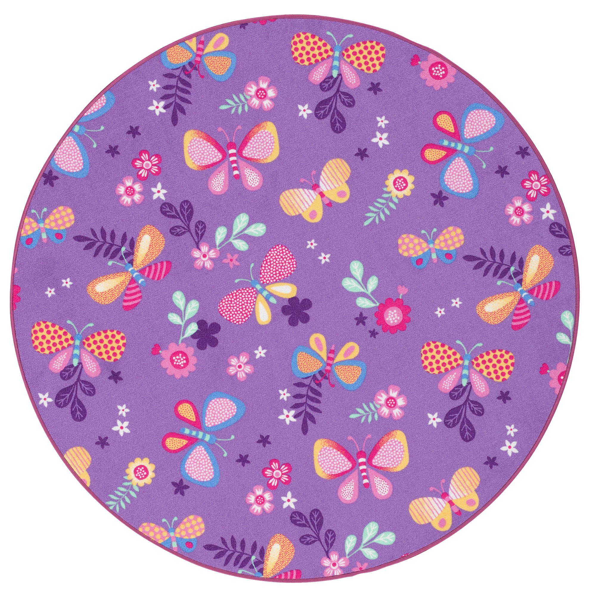 Snapstyle Kinderteppich Kinder Spiel Teppich Schmetterling Rund, Rund, Höhe: 4 mm – Bild 2 von 5