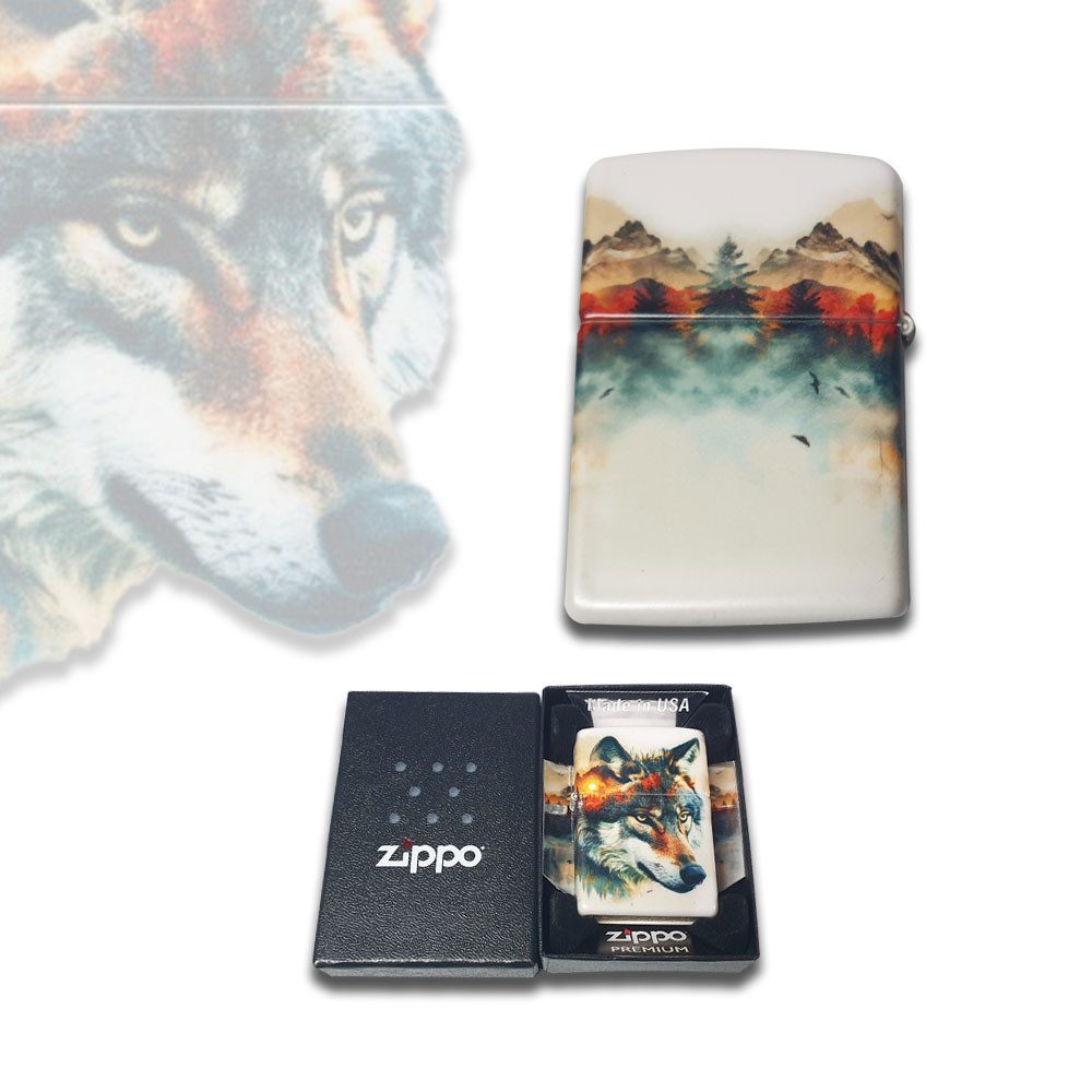 Zippo Feuerzeug Zippo Wolf Motive Feuerzeuge Benzinfeuerzeug Geschenk Box, Geschenk Box, Anmutige Wolf Designs