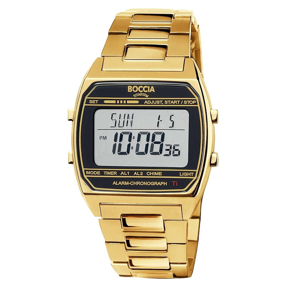 Boccia Digitaluhr 3738-10, in Unisexgröße Titan Goldfarben/Schwarz