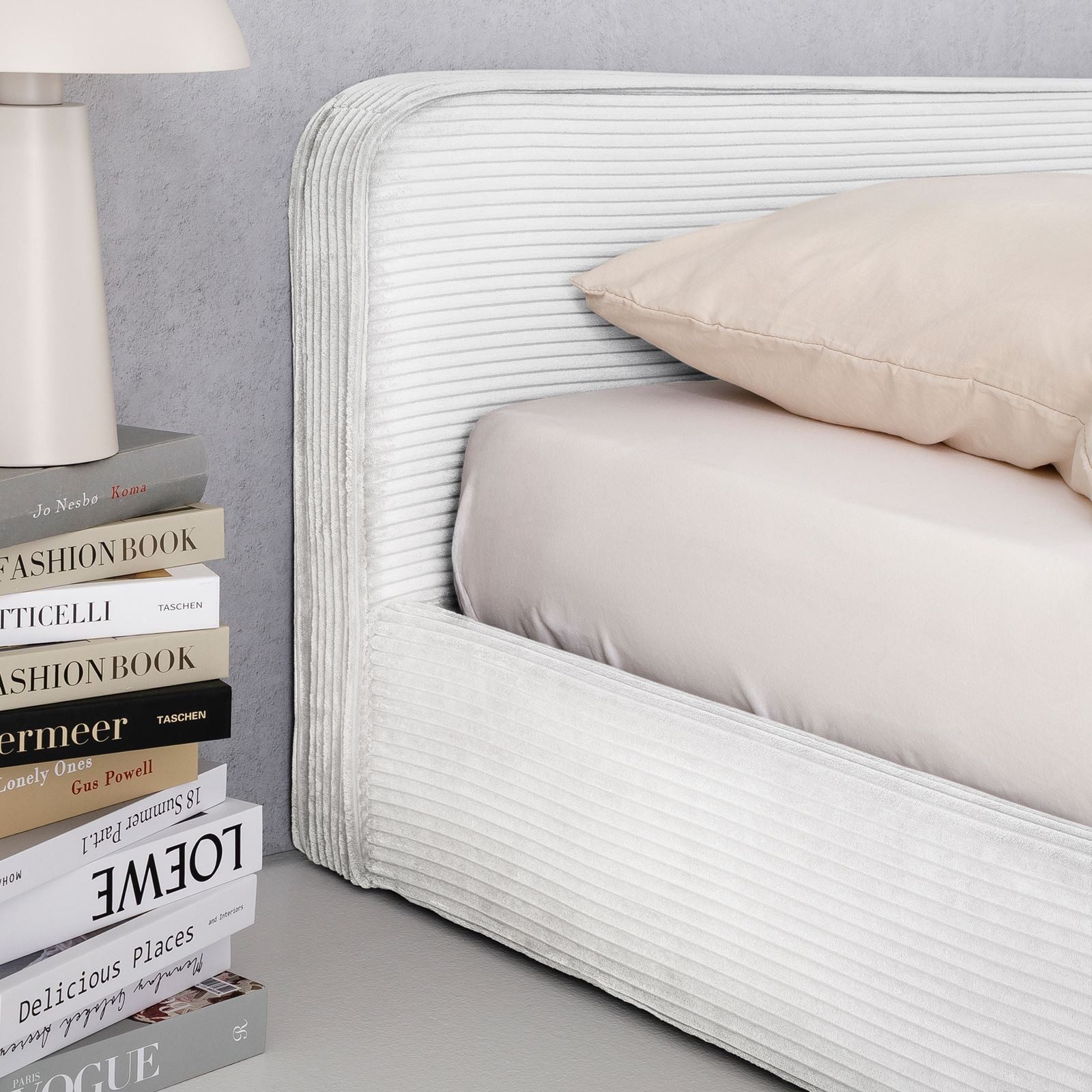 IDIMEX Polsterbett CURSIO, Doppelbett 140x200 cm mit Lattenrost in Cord-Optik Off-White