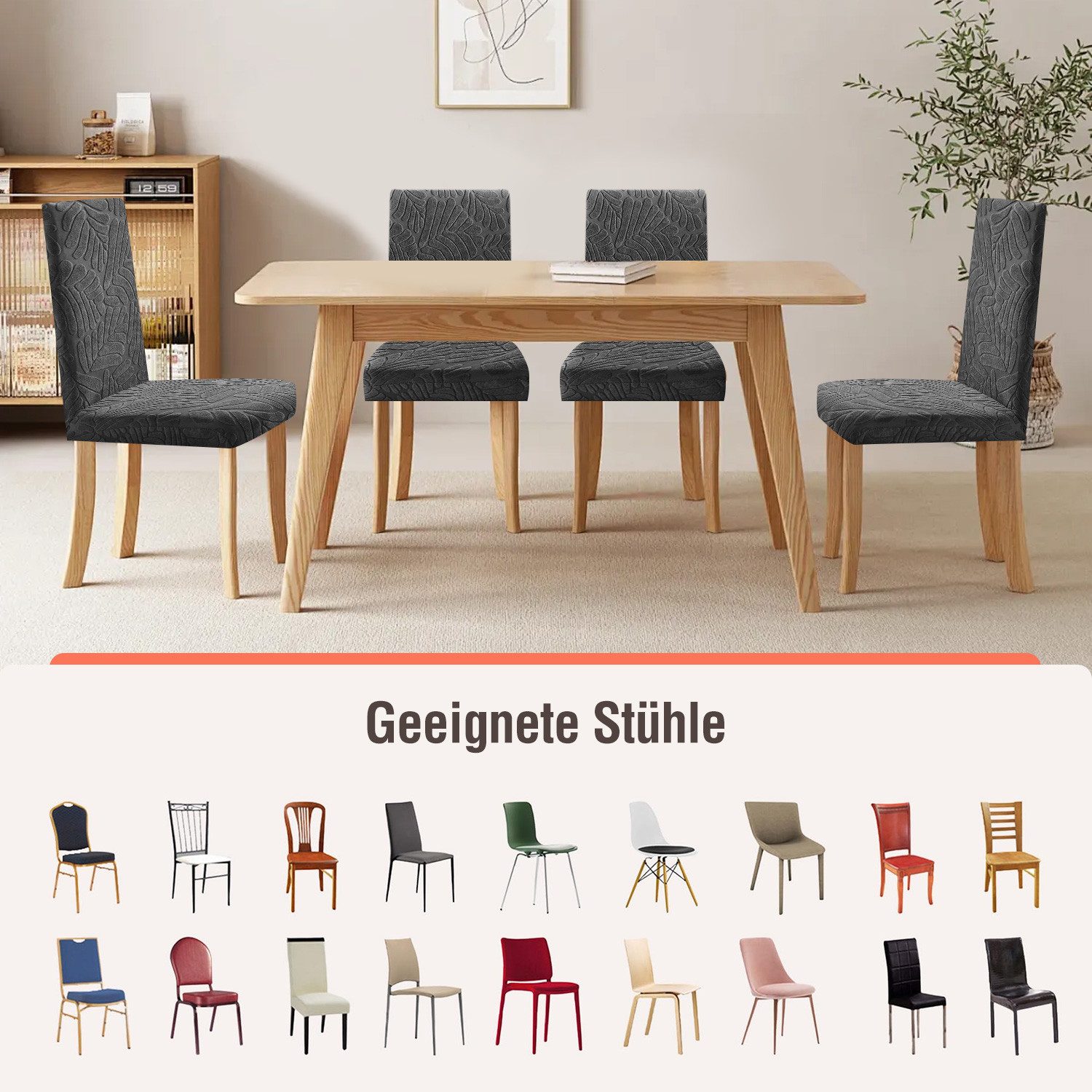 Simloveve Stuhlhusse Stretch Stuhlbezug mit Gummiband Abnehmbar, waschbar, Sitzflächenhusse in gemusterter Dekoration für Bankett,Küche,Party – Bild 5 von 5