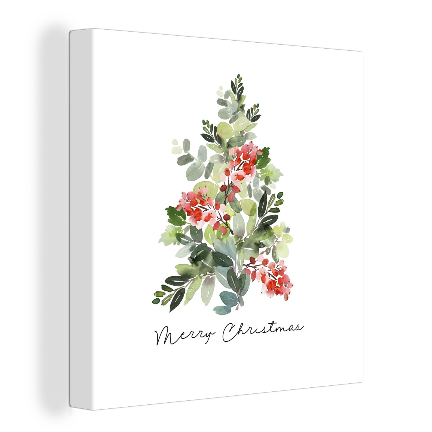 OneMillionCanvasses® Leinwandbild Weihnachten - Aquarell - Weihnachtsbaum, Fotodruck (1 St), Wandbild, Deko Schlafzimmer Wohnzimmer Flur 20x20 cm