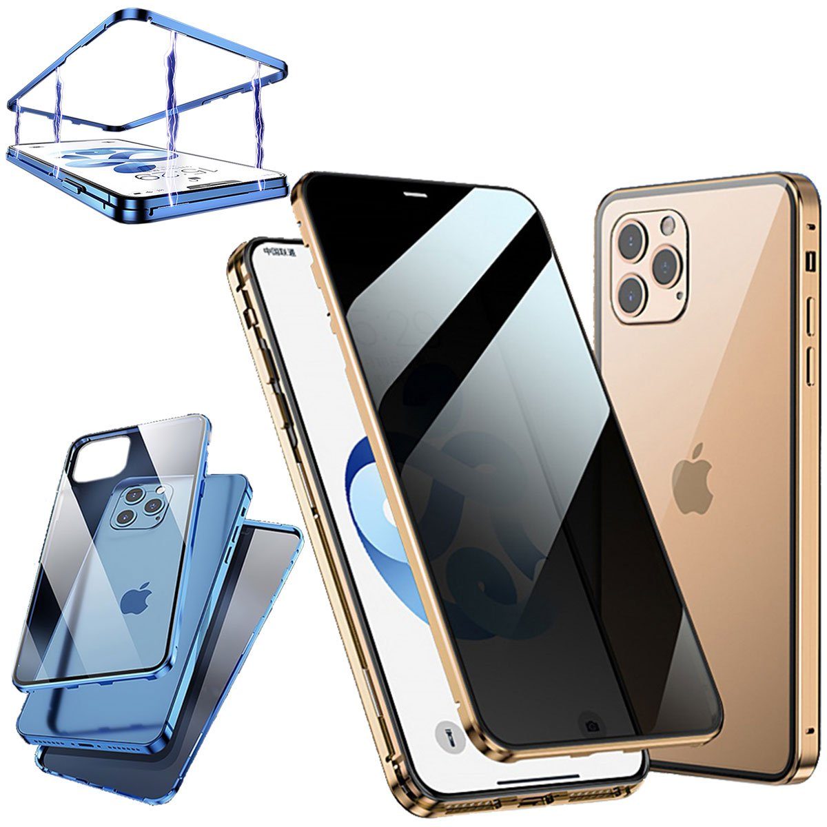 Wigento Handyhülle Beidseitiger 360 Grad Privacy Magnet / Glas Case Bumper für Apple iPhone 12 Mini 5.4 Zoll Handy Tasche Case Hülle Cover New Style