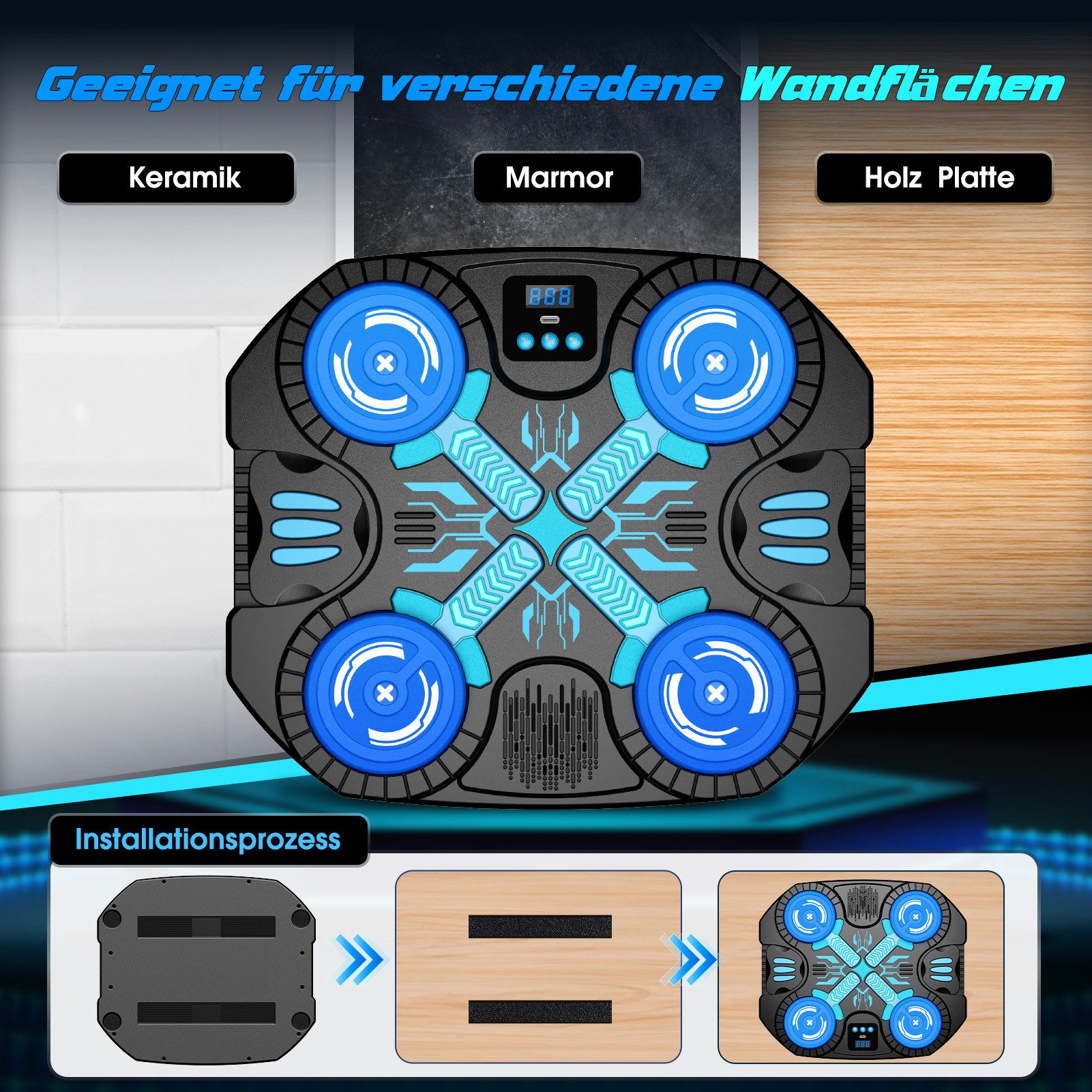 Wootoy Boxsack Boxmaschine Kinder Bluetooth Music Boxing Machine mit LED-Licht (mit 3 Spielmodi Boxhandschuhe, 1-tlg., Boxspielzeug), Wandmontage ohne Bohren – Bild 3 von 5