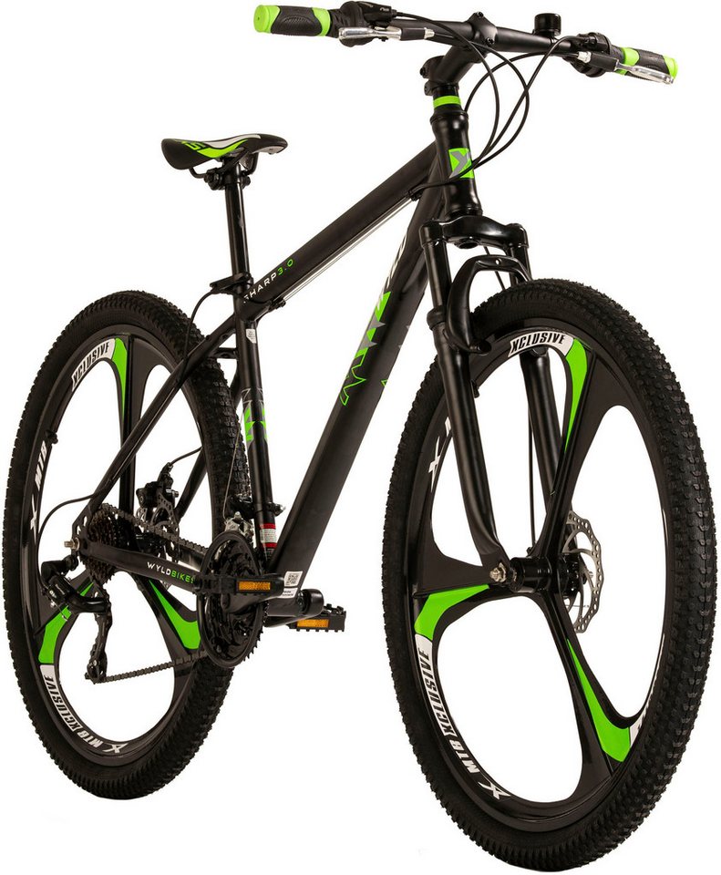 Thumbnail - WYLD Mountainbike Mountainbike Hardtail 29'' Sharp Schwarz-Grün 21 Gänge, 21 Gang, Kettenschaltung