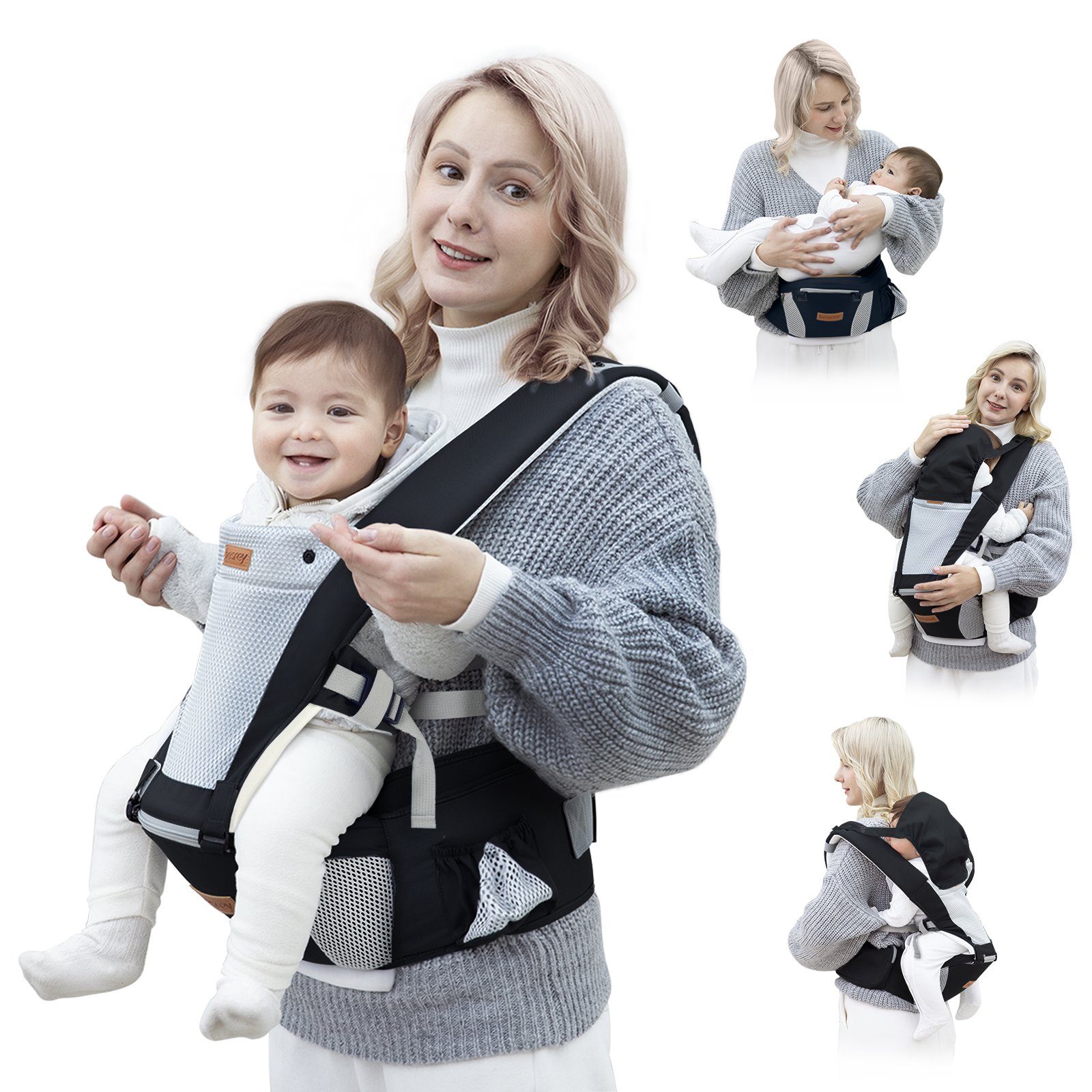 besrey Bauchtrage Babytrage mit Hüftsitz Bauchtragen & Rückentrage, Ergonomisches Babytrage für Babys & Kleinkinder (3,5-20 kg)