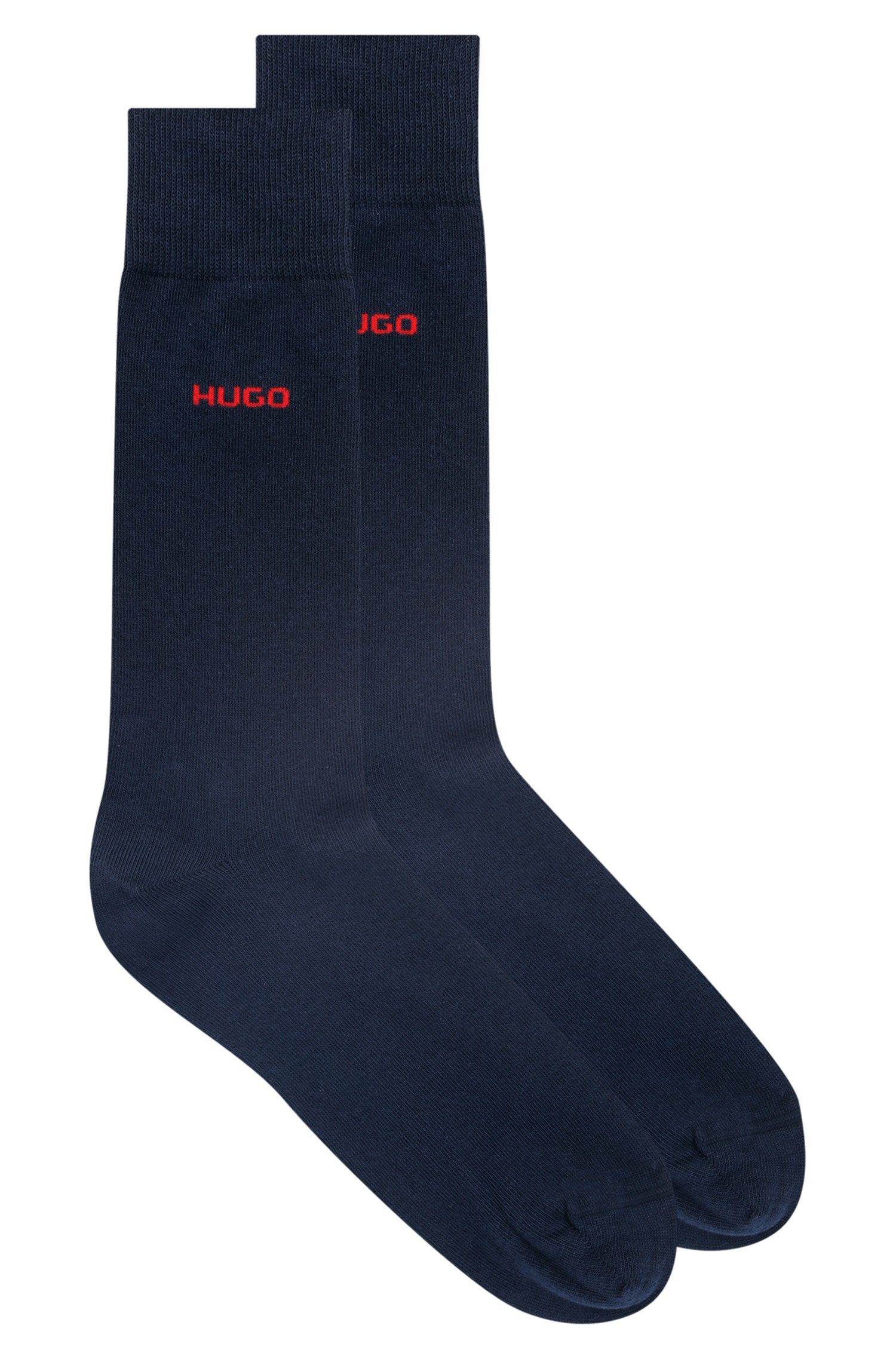 BOSS Businesssocken 2P RS UNI CC (Packung, 2-Paar, 2er Pack) mit kontrastfarbenem HUGO Logo-Schriftzug Dark Blue 401
