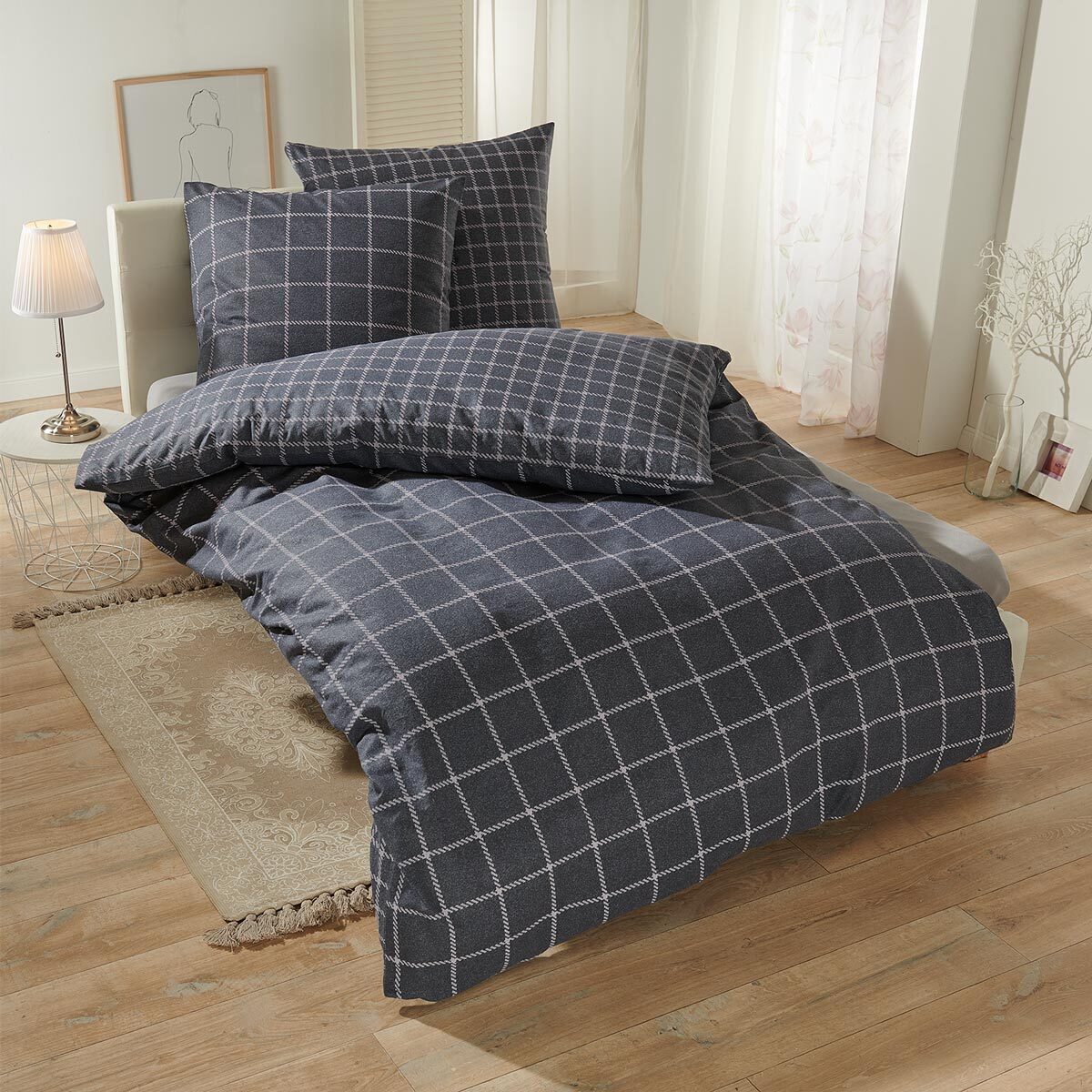 TRAUMSCHLAF Bettwäsche Karo anthrazit, Flanell, 3 günstig online kaufen