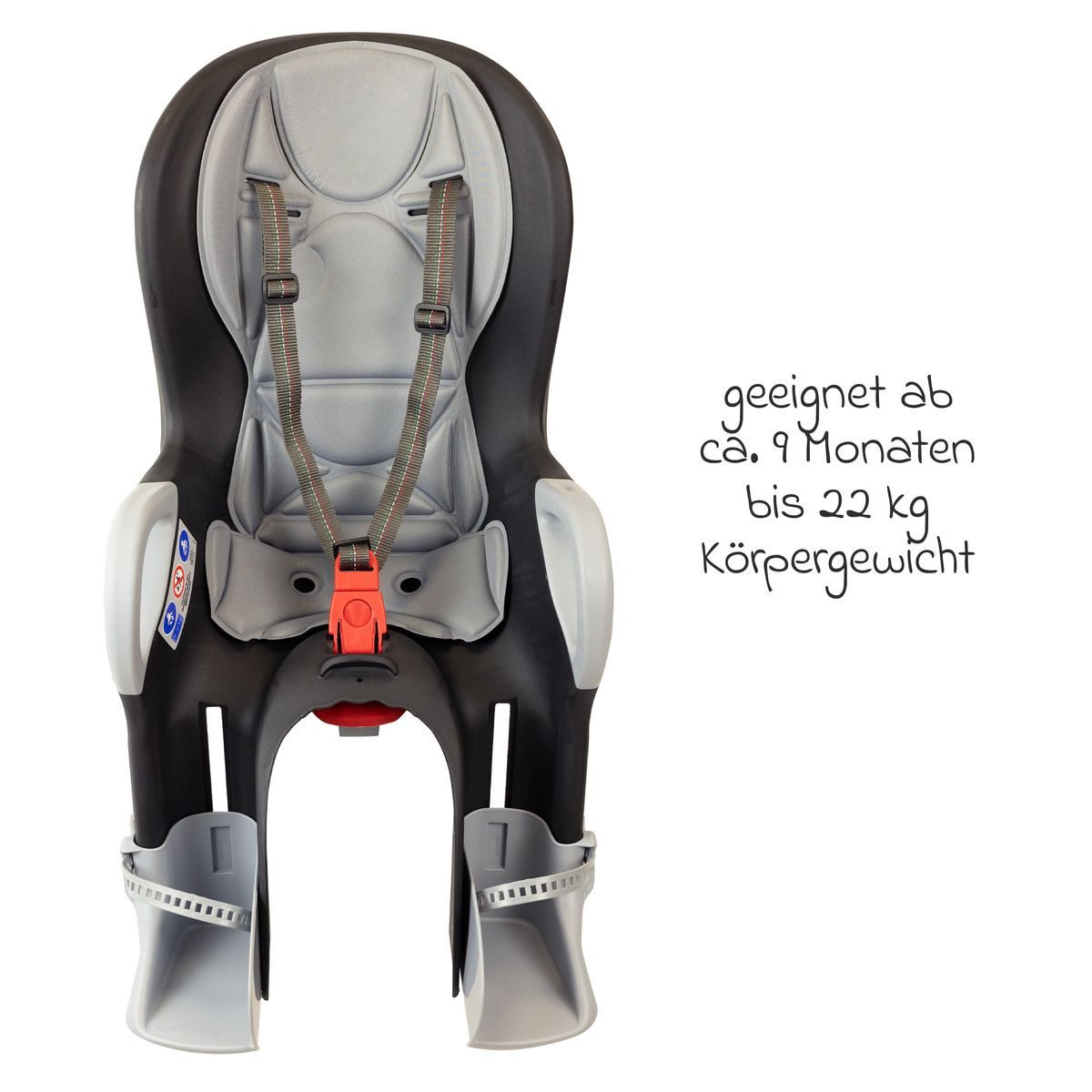 OK Baby Fahrradkindersitz 10+ - Schwarz, Kinder Fahrradsitz von 9 Monate bis 22 kg mit Sitzpolsterung