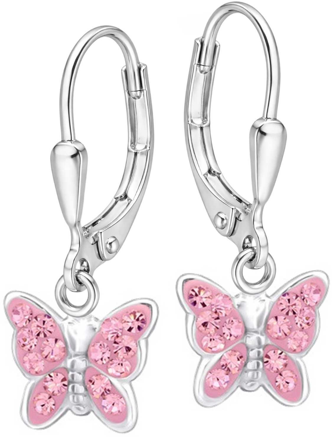 Paar Ohrhänger Schmetterling Ohrringe Mädchen 925 Silber mit Kristall