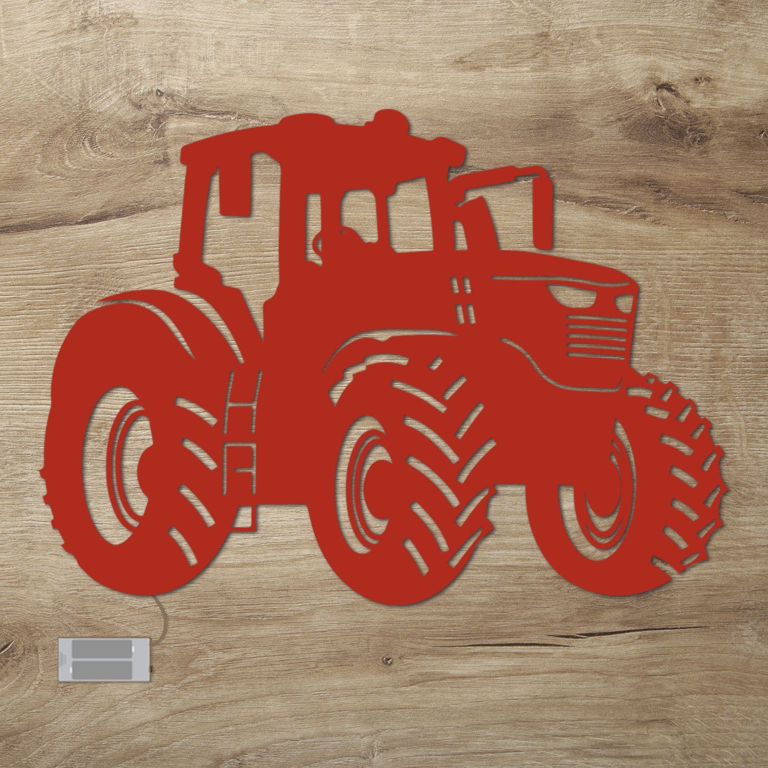 Namofactur LED Dekolicht LED Nachtlicht Traktor aus Holz Wand Deko für Kinder I Kinderzimmer, Ohne Zugschalter/Stern, LED fest integriert, Warmweiß