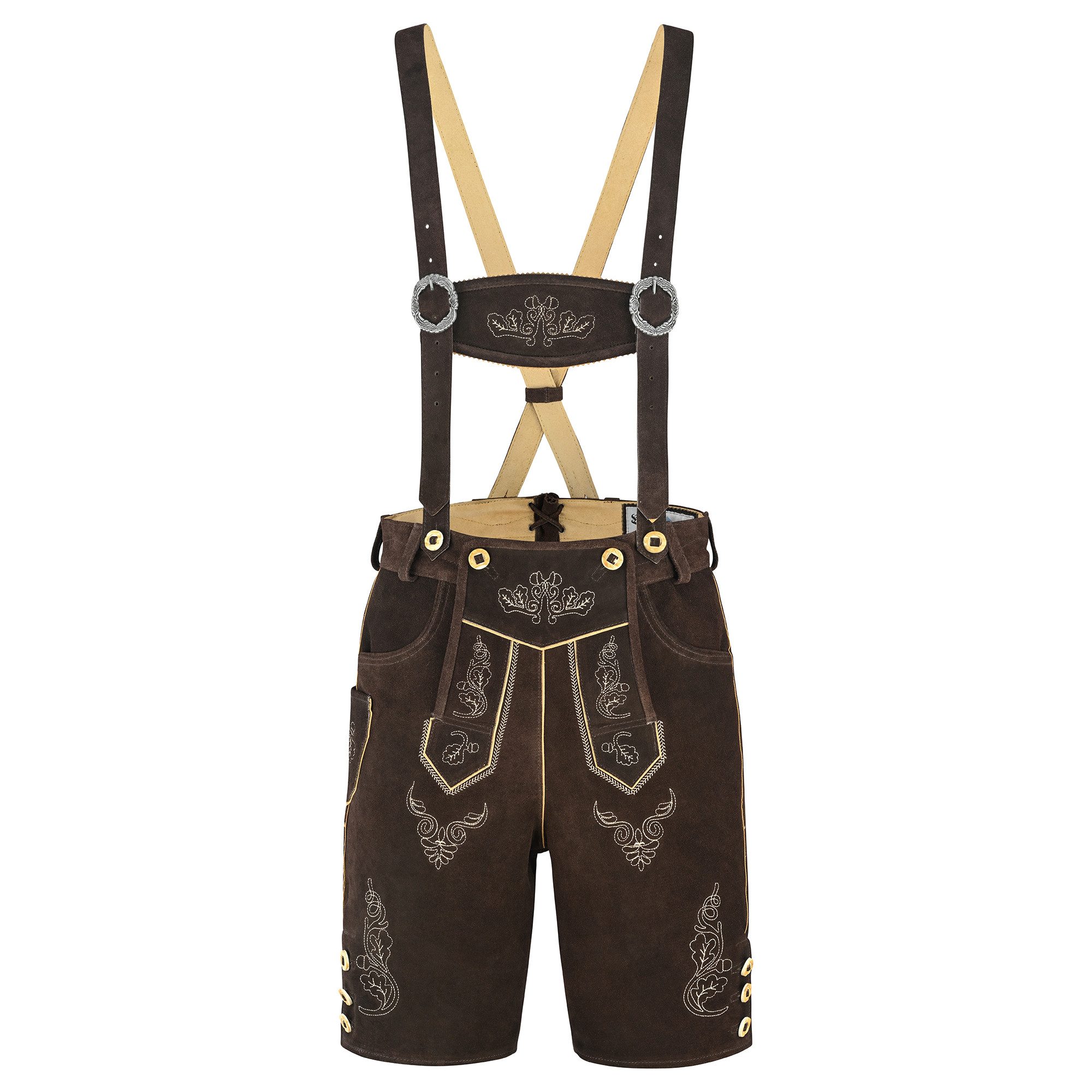 BOHMBERG Trachtenlederhose Herren Trachtenhose kurz Echtleder inkl. Hosenträger Braun