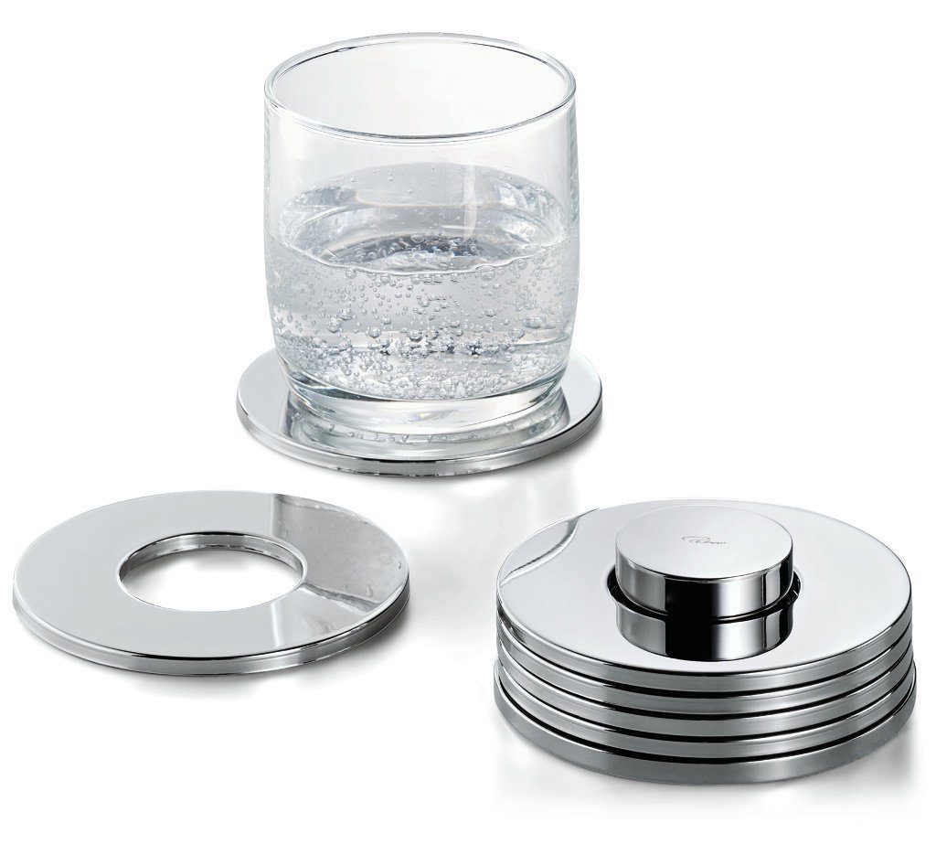 Nickel, Flip Set, 7-tlg., PHILIPPI Glasuntersetzer gestapelt Design, aus Glasuntersetzer RINGS, Philippi Design