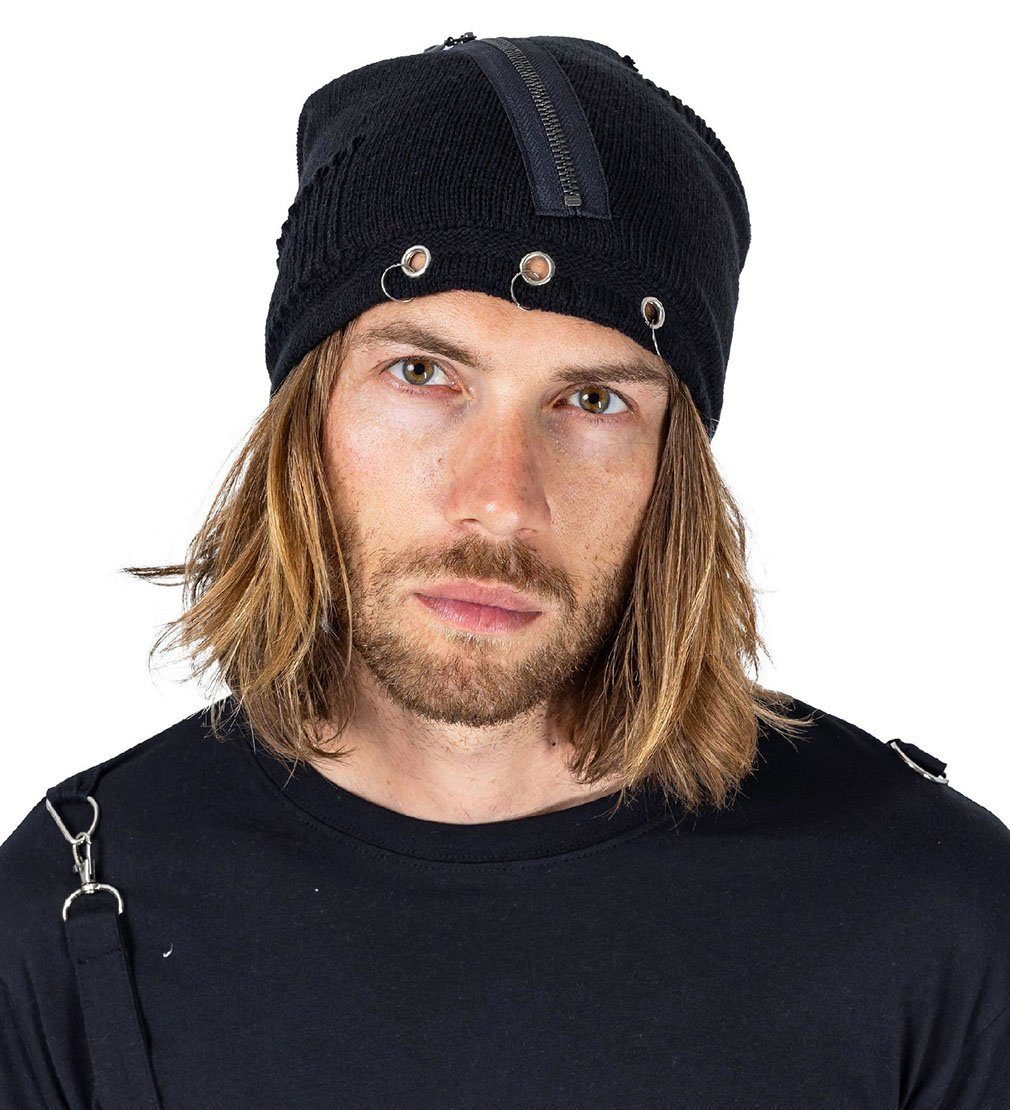 Heartless Beanie Revenant Hat Gothic Punk Zip Distressed Nieten Ösen Cyberpunk