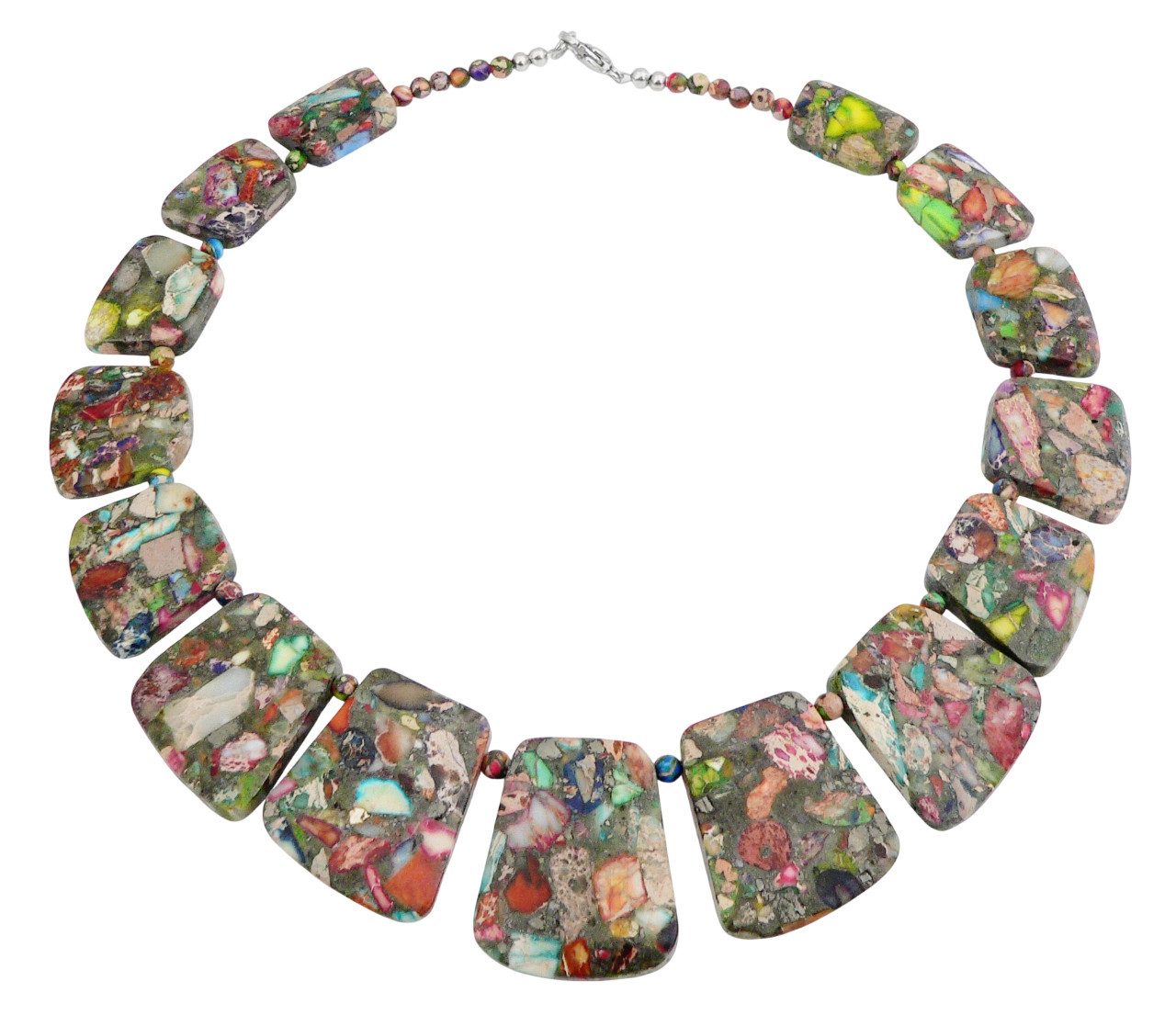 Statementkette 197e Collier Statement Halskette Edelstein Sediment Jaspis bunt