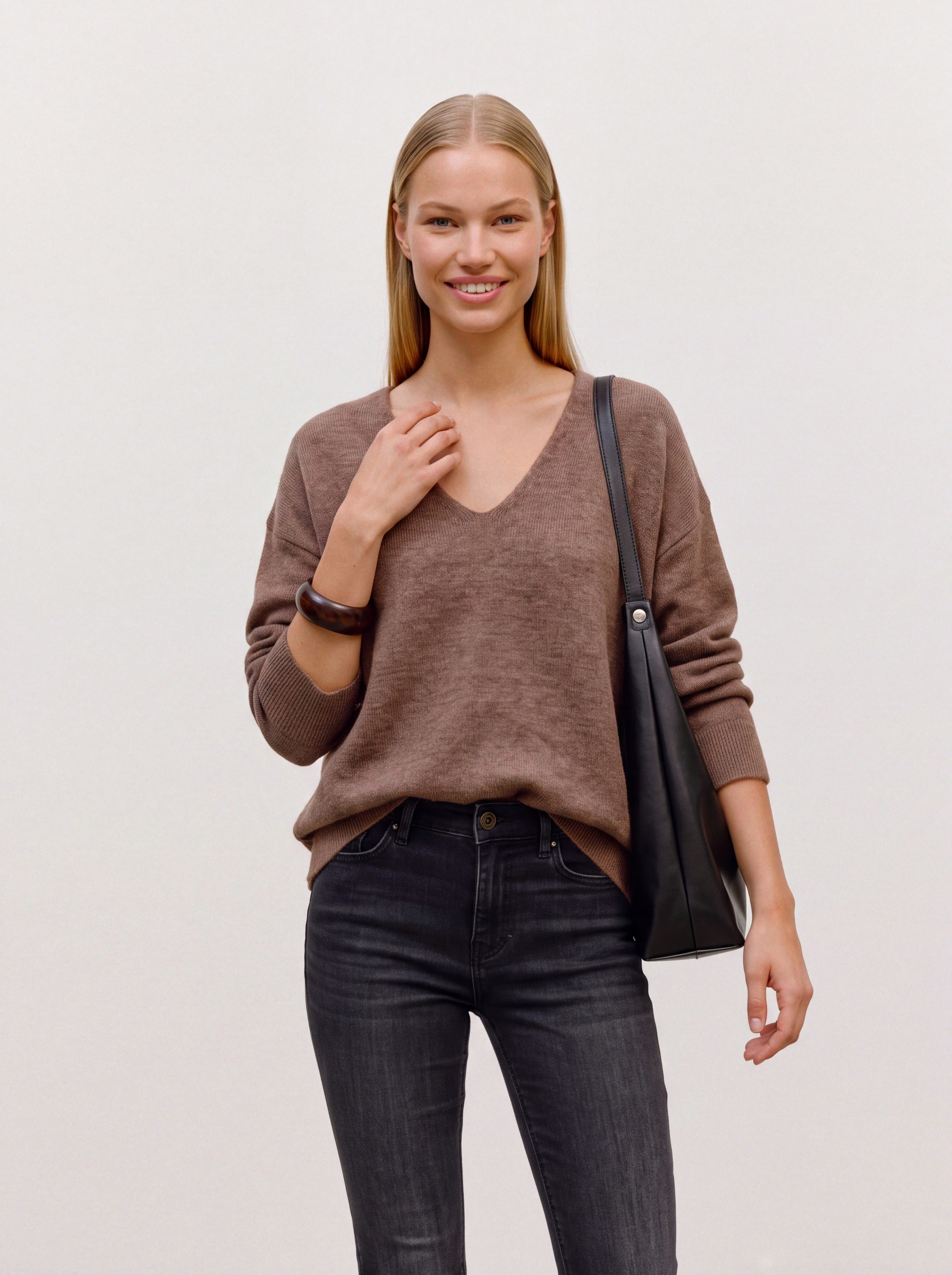 Vero Moda V-Ausschnitt-Pullover VMCREWLEFILE LS V-NECK BLOUSE NOOS Materialmix, loose fit