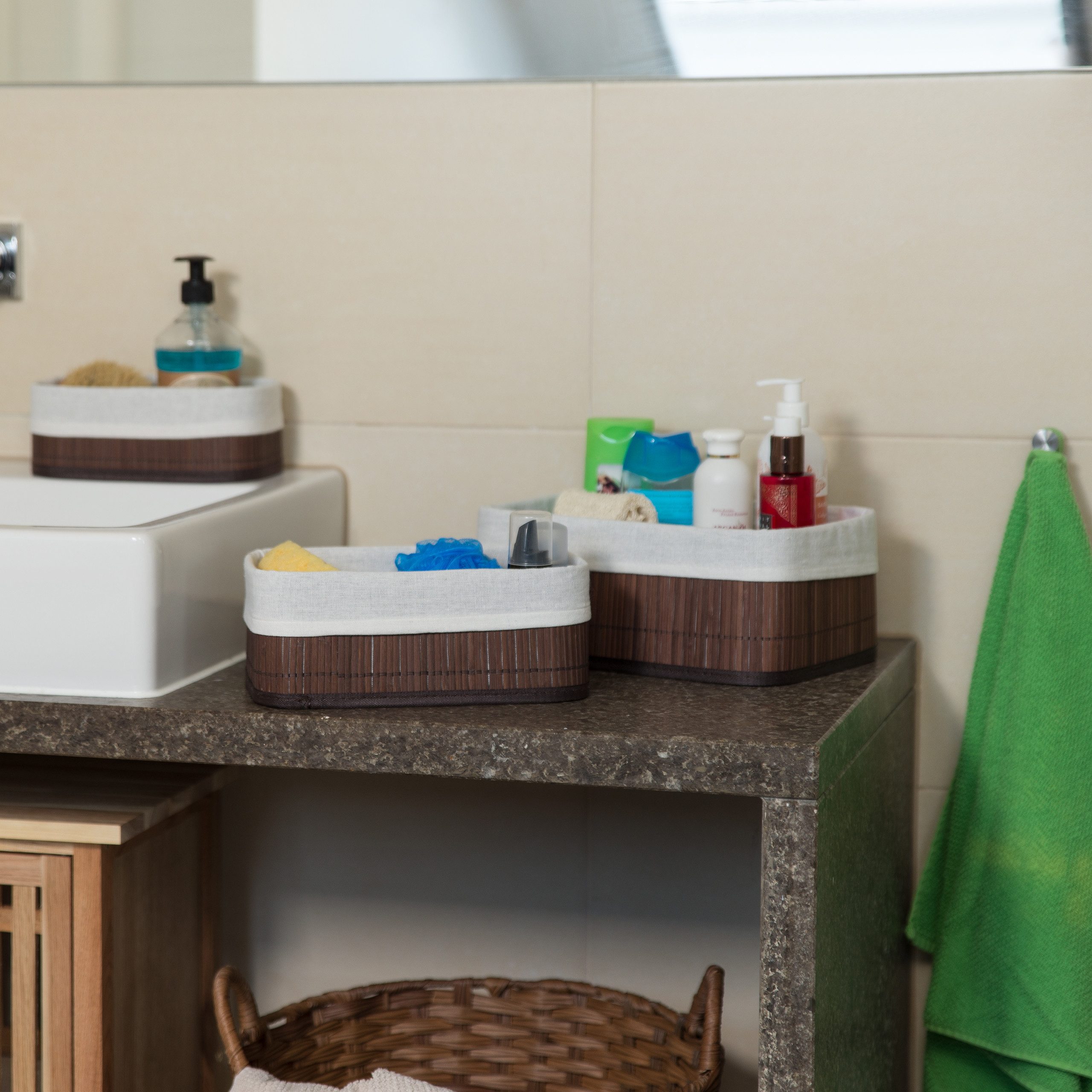 relaxdays Aufbewahrungskorb Bad 3 teiliges Set, braun günstig online kaufen