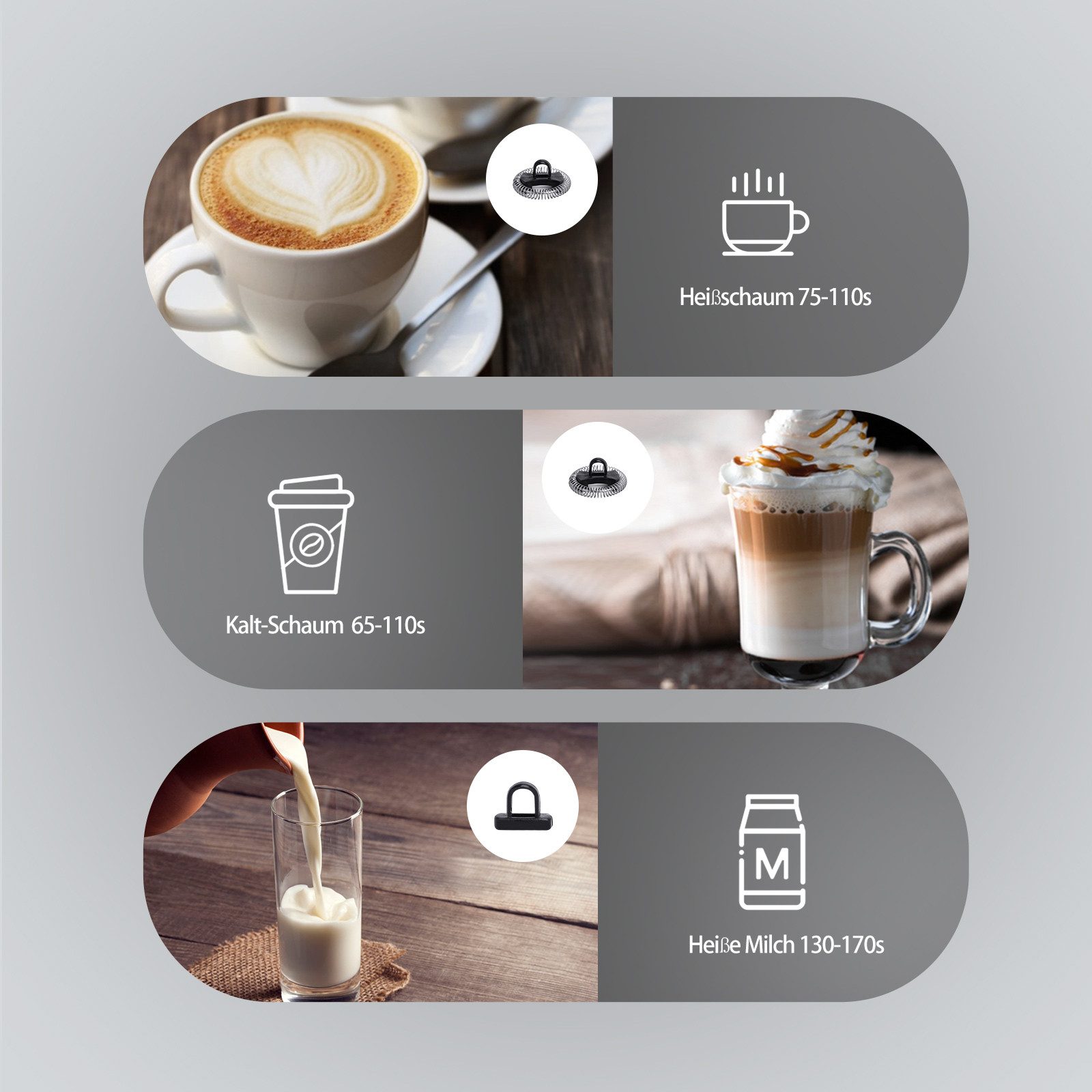 Aigostar Milchaufschäumer Milchaufschäumer Elektrisch 500W 240ml mit 3 Modi, Milchaufschäumer Elektrisch 500W 240ml mit 3 Modi