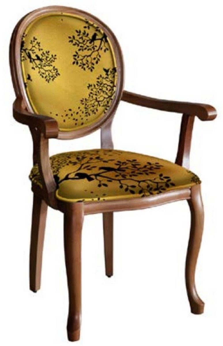 Casa Padrino Esszimmerstuhl Barock Esszimmerstuhl Gold / Schwarz / Braun - Handgefertigter Antik Stil Stuhl mit Armlehnen - Esszimmer Möbel im Barockstil