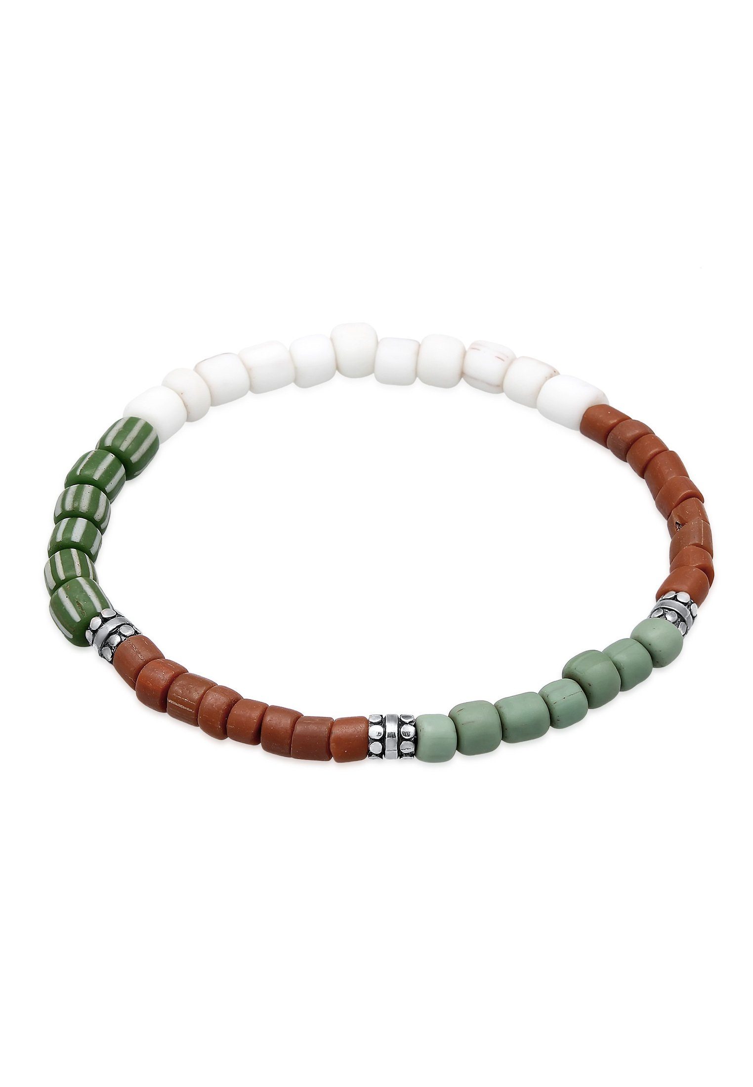 Kuzzoi Armband Glass Weiß-Braun Buddha 925 lässigen Beads Silber, Style Wundervolles Schmuckstück im