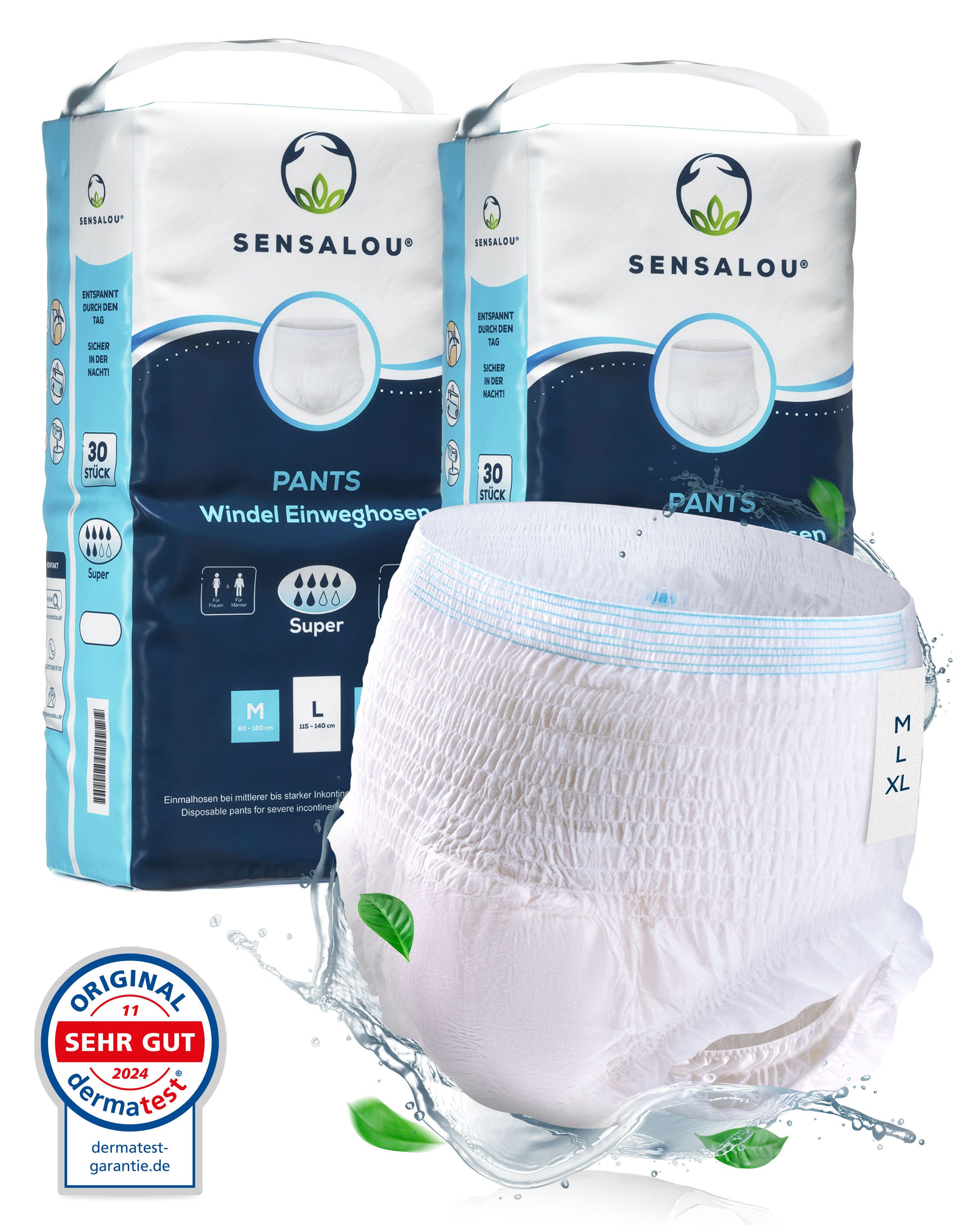 Sensalou Inkontinenz-Pants Sensalou Inkontinenz Pants Windelhosen - Windeln für Erwachsene, Super, M Gr., 60-St., Blasenschwäche, Auslaufschutz, diskret
