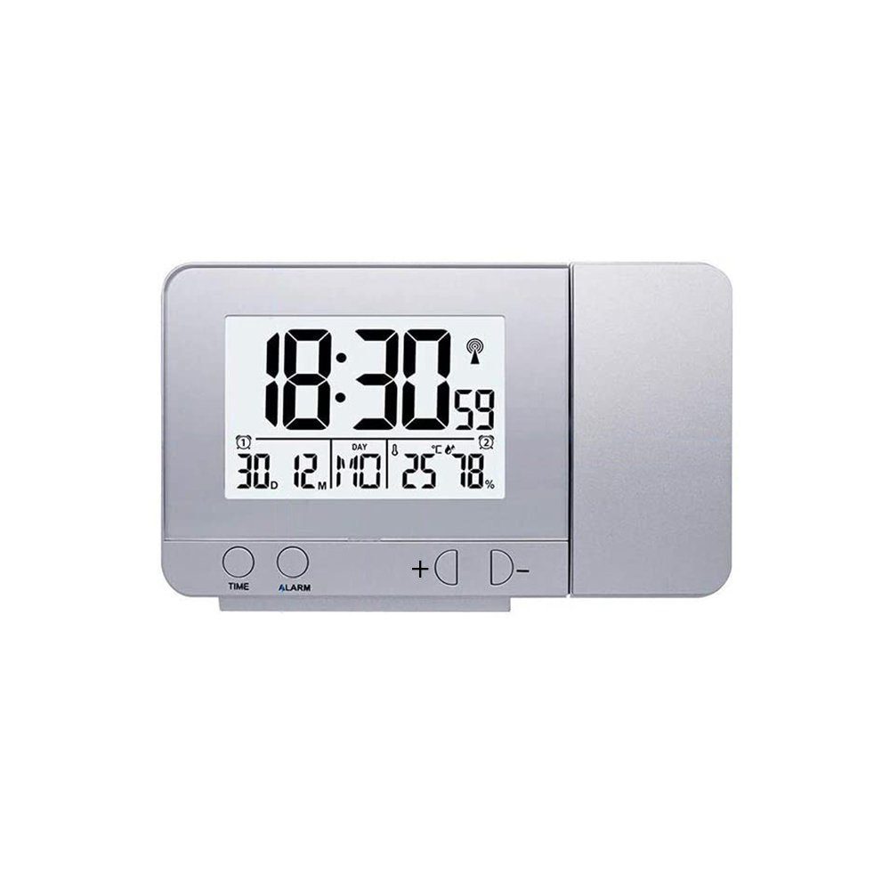 TUABUR Projektionswecker Digitaluhr Projektion Zeit-Temperatur für Projektionswecker Silber mit