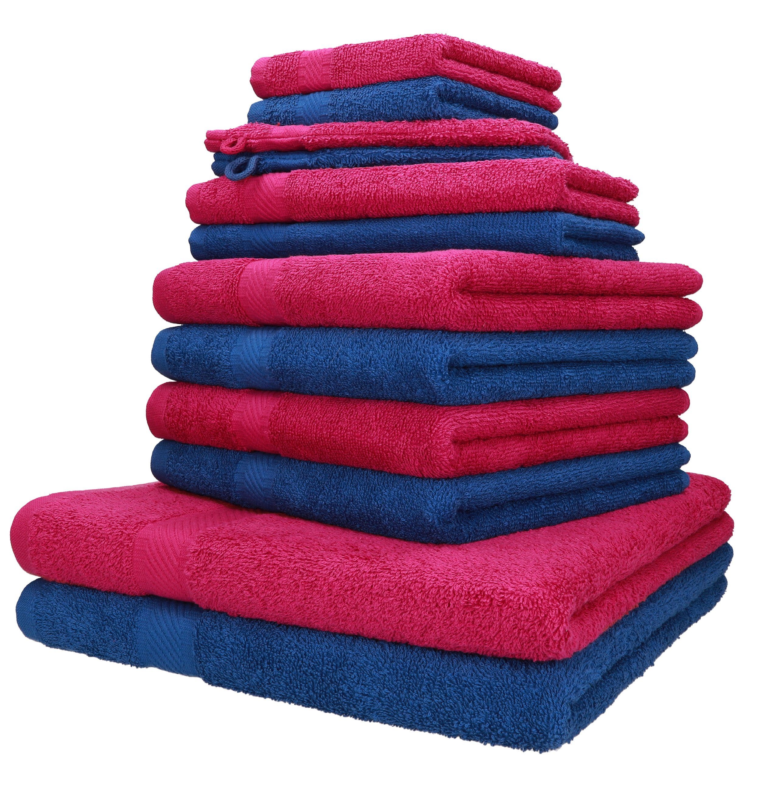 Betz Handtuch Set 12-TLG. Handtuch-Set Palermo 100% Baumwolle 2 Liegetücher 4 Handtücher 2 Gästetücher 2 Seiftücher 2 Waschhandschuhe Farbe Cranberry und blau, 199% Baumwolle, (12-tlg)
