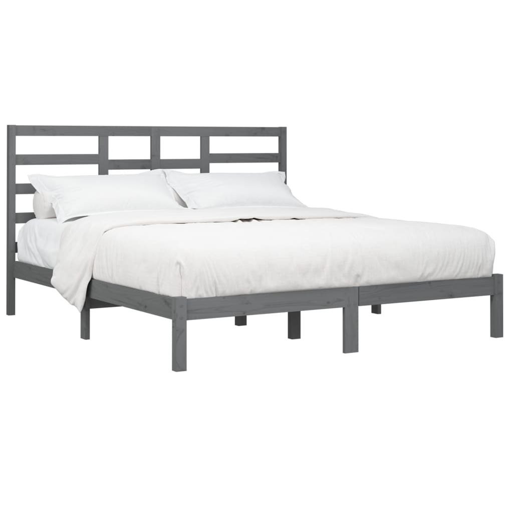 vidaXL Bettgestell 200 x 200 cm Massivholzbett Grau 200x200 cm Bett Holz Bettgestell Dopp