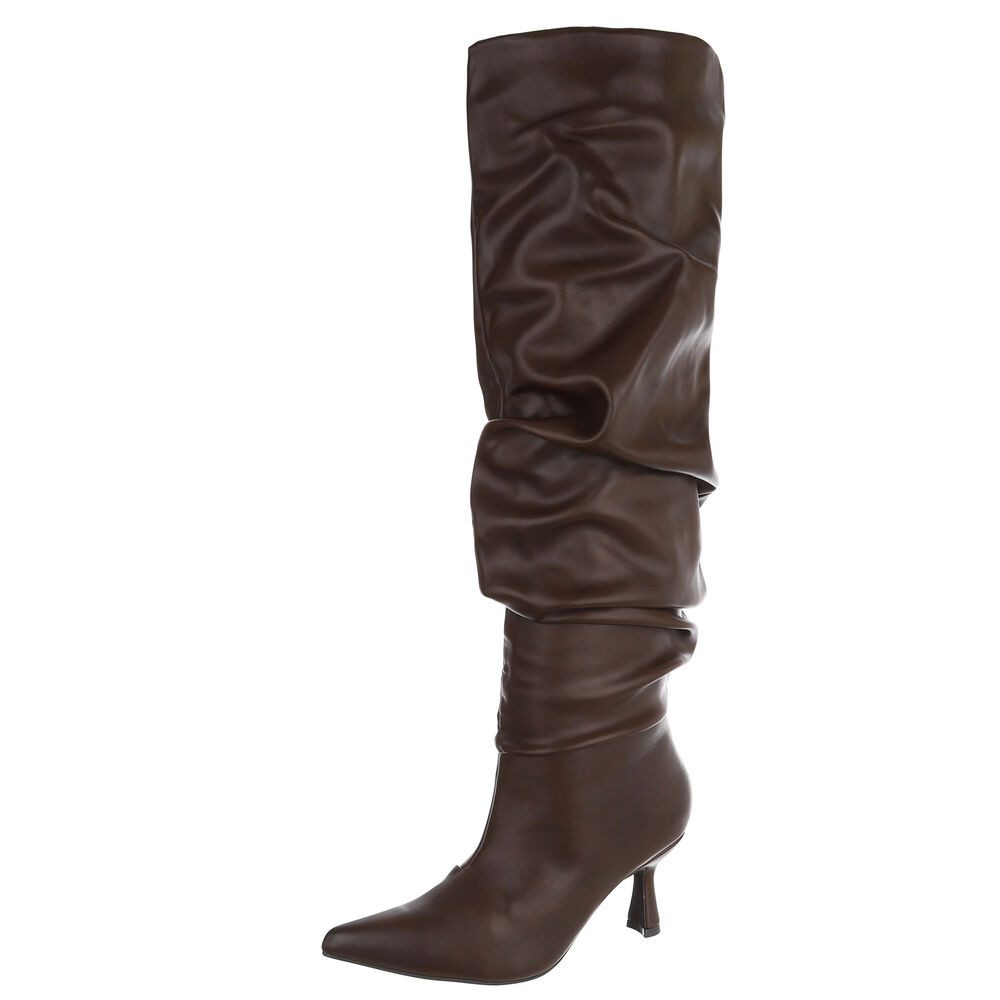 Ital-Design Damen Overknee-Stiefel mit Absatz und Gerafftem Schaft Overkneestiefel (92157716) Pfennig-/Stilettoabsatz Stiefel in Braun