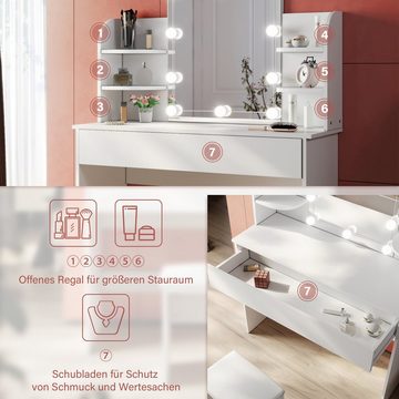 SONNI Schminktisch Schminktisch mit LED-Beleuchtung, spiegel und hocker, 108x40x140cm,Kosmetiktisch,3 Lichtmodi und 10 Helligkeiten