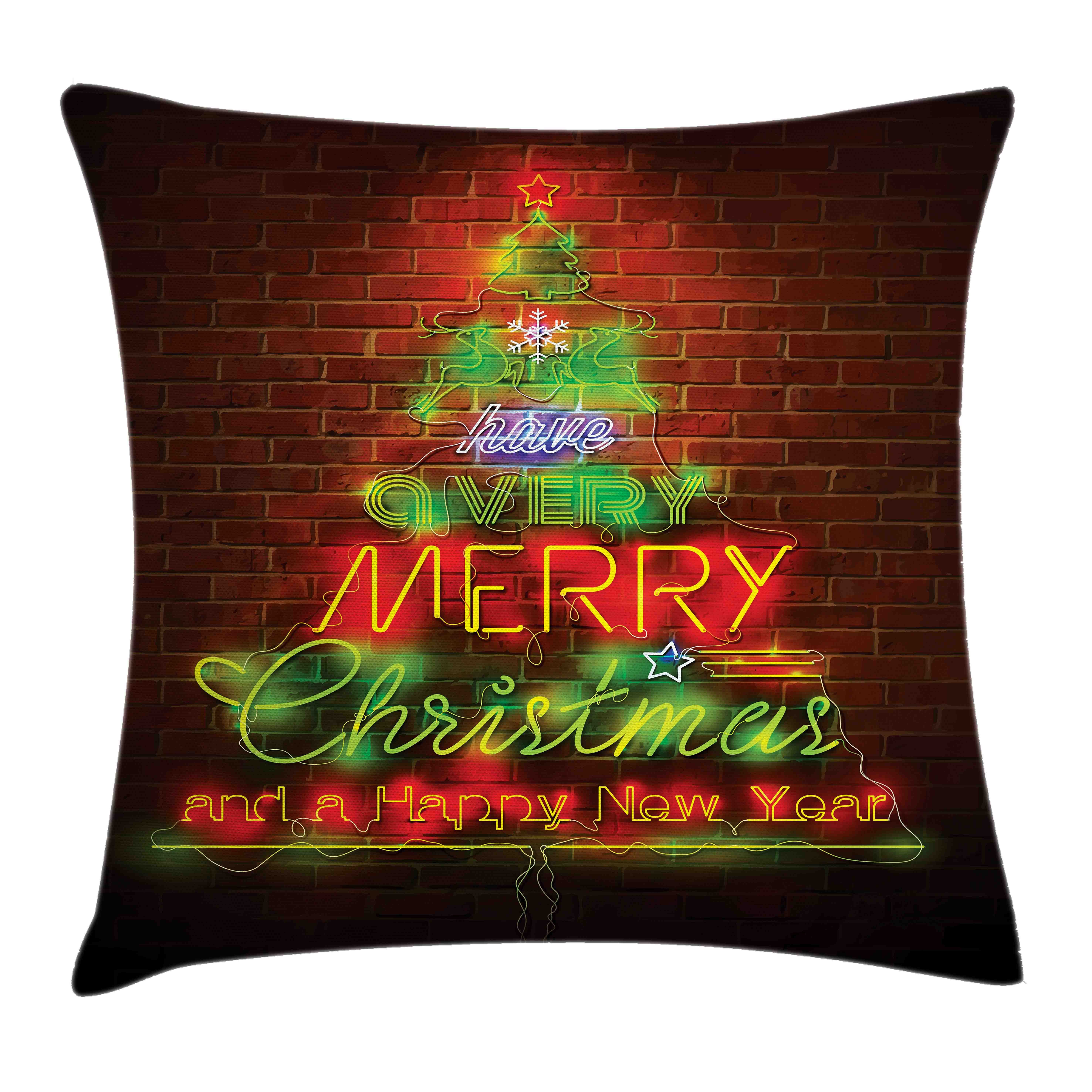 Kissenbezüge Reißverschluss Kissenhülle Jahr (1 Neon Weihnachten Stück), Neues mit Frohes Beidseitiger Druck, Farben Abakuhaus Farbfesten
