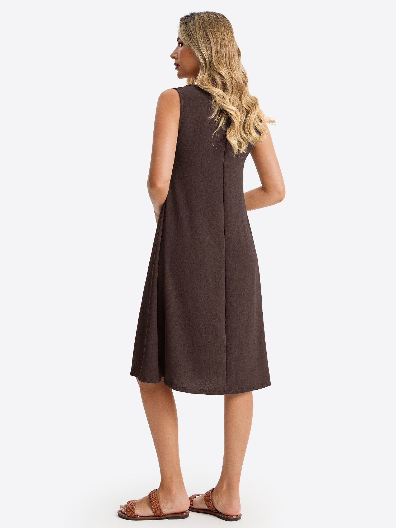 Imily Bela Midikleid Damen ärmelloses Kleid mit hohem Bund (Packung, 1-tlg., 1per-Pack) V-Ausschnitt