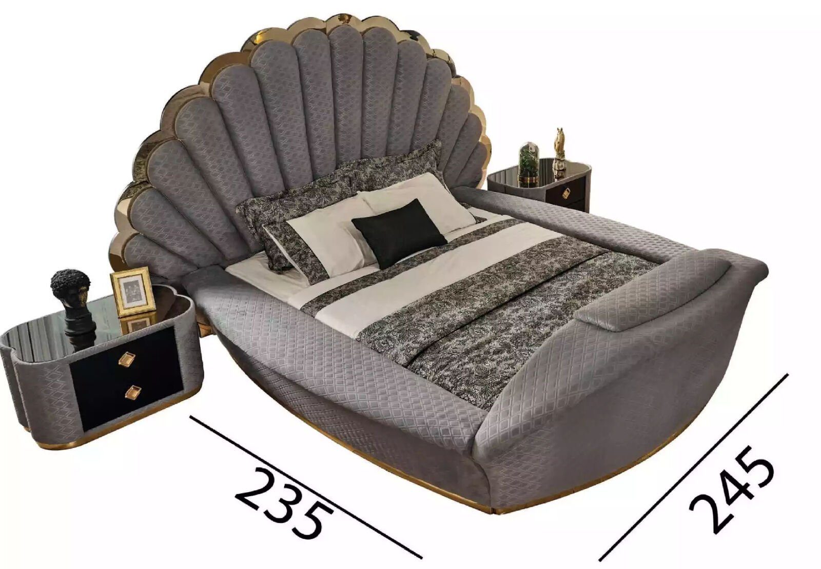 Komplett Nachttische Schlafzimmer-Set Design Bett Schlafzimmer Bett, JVmoebel Luxus 2x Möbel, (3-St., Betten Nachttisch) 2x