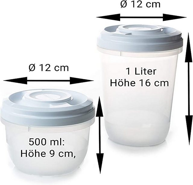 Centi Vorratsdose Frischhaltedosen mit Schraubdeckel, z.B. für Meal Prep, stapelbar, Kunststoff, (Spar Set, 6-tlg., 1L Dose: H16 cm, Ø oben 12 cm- 500 ml Dose: H 9 cm, Ø wie 1L Dose), gefriergeeignet, mikrowellengeeignet, BPA-frei, geprüfte Qualität!