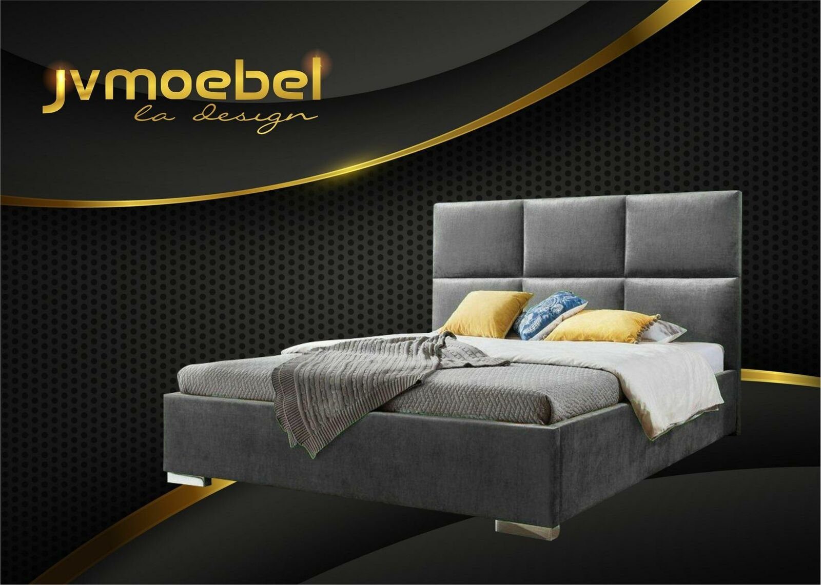JVmoebel Grau Bett, Schlafzimmer Stoff Chesterfield Bett Betten Moderne 180x200