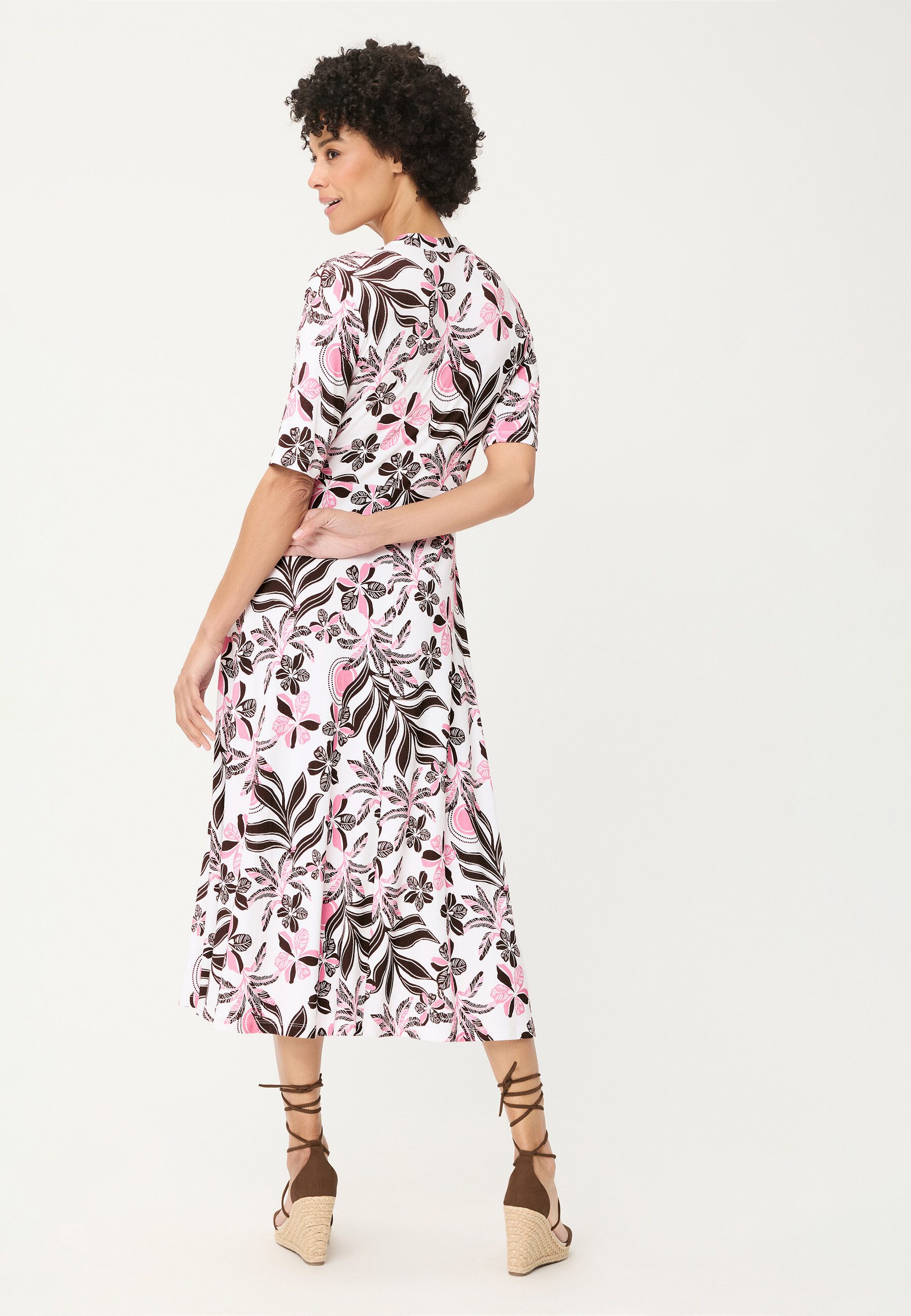 Olsen Midikleid Jerseykleid in Wickeloptik mit Allover-Dessin