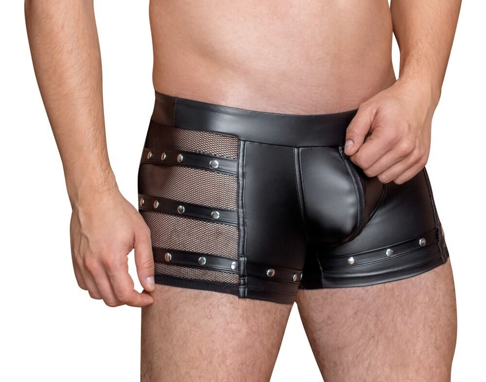 NEK Boxershorts Boxershorts mit Reißverschluss halb transparent Wetlook und Netz - sch (1-St) Cooler Mattlook und seitliches Netz