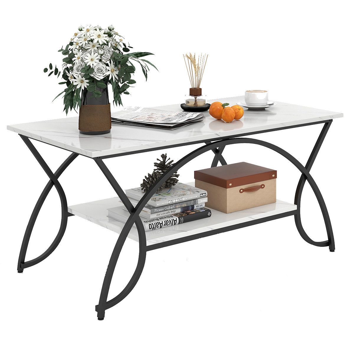 COSTWAY Couchtisch Marmor, mit Ablage & goldenem Metallbeinen, 100x50x45cm günstig online kaufen