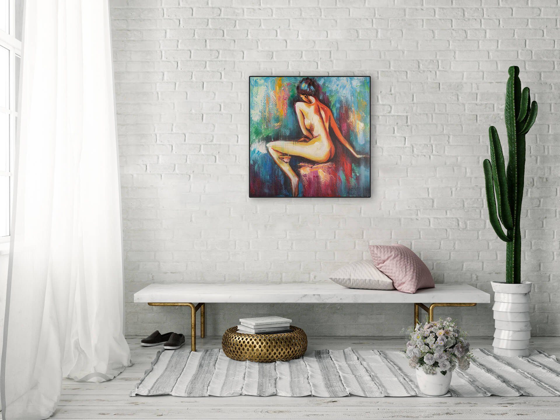 KUNSTLOFT Begehrenswerter Blick Gemälde Wohnzimmer Wandbild Leinwandbild cm, 100% HANDGEMALT 60x60