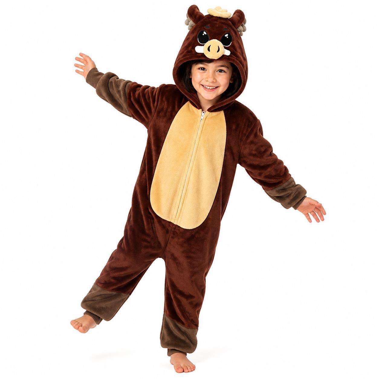 Jumpsuit Flauschiges Wildschwein-Kostüm für Kinder,  Karneval Fasching Kostüm
