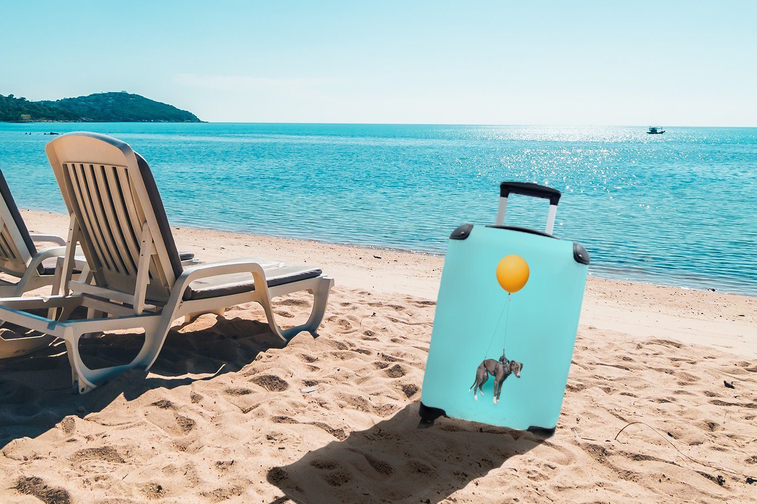MuchoWow Handgepäckkoffer Windhund auf einem Reisekoffer Trolley, 4 Handgepäck gelben Ballon, rollen, für mit Ferien, Reisetasche Rollen