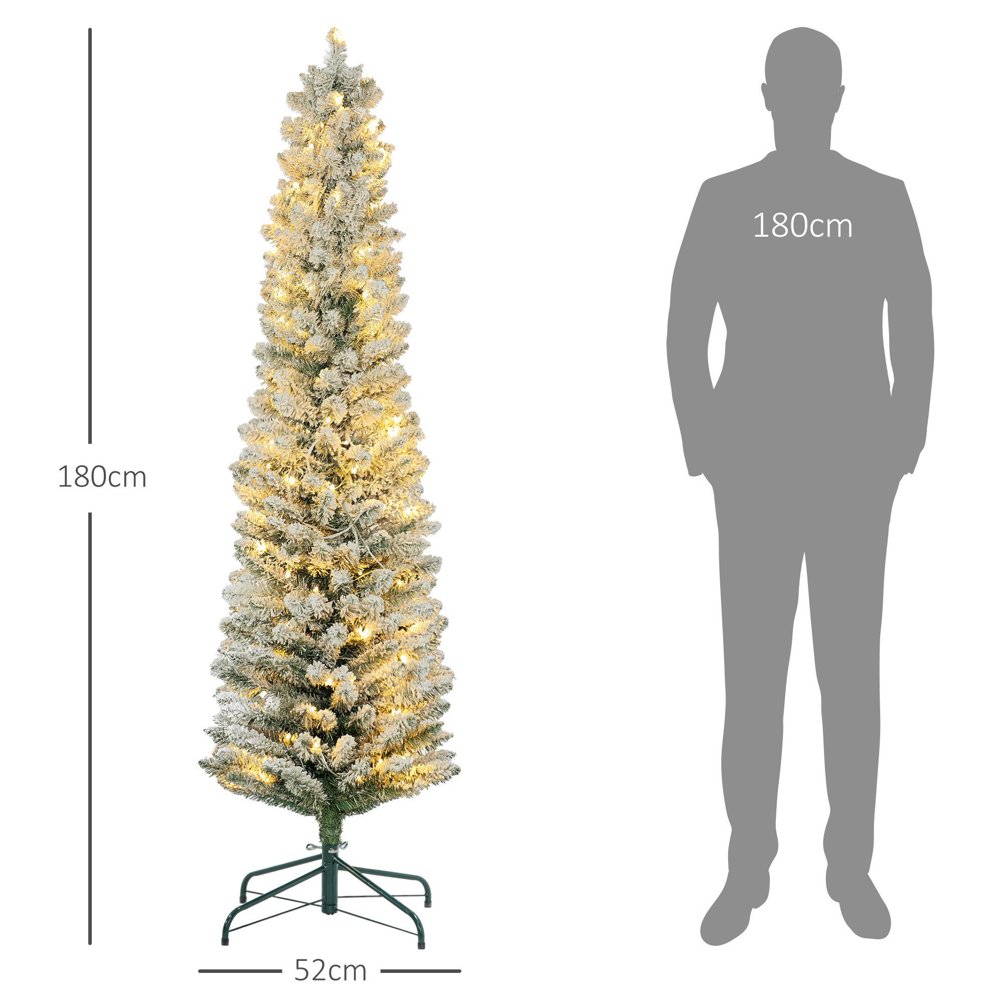 HOMCOM Künstlicher Weihnachtsbaum Christbaum Weihnachtsdeko mit LED Beleuchtung, Schnee, Tanne, für Weihnachtsfest, Indoor, grün+weiß