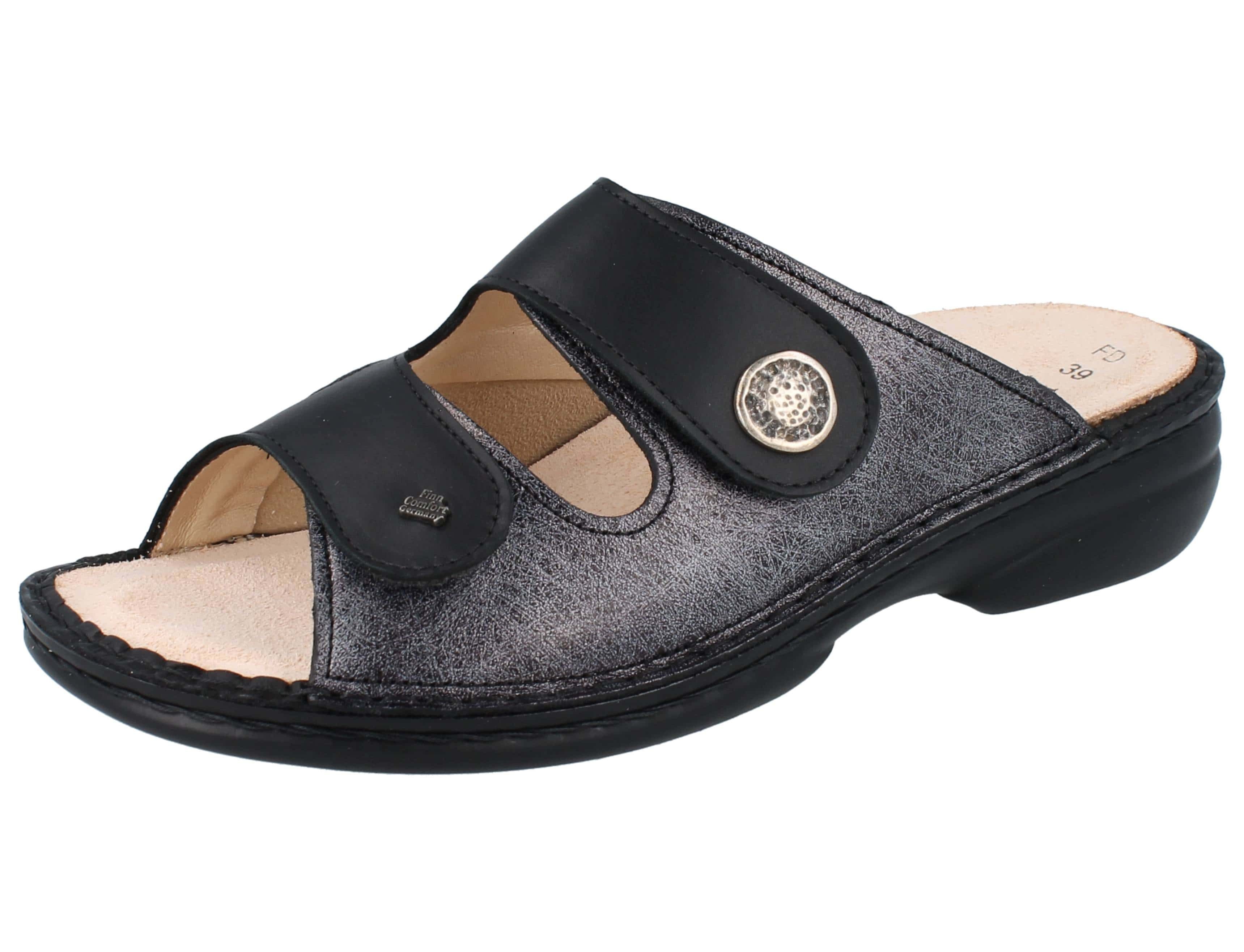 Finn Comfort FINN COMFORT FinnStretch Zeno Damen Pantolette grau platin Glattleder Pantolette Wechselfußbett