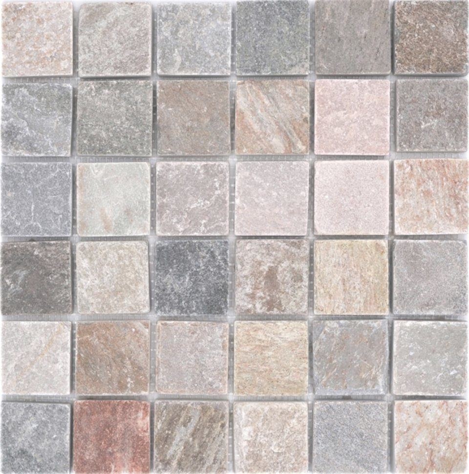 Mosani Mosaikfliesen Quarzit Naturstein Mosaik Fliese beige grau Wand Boden  Dusche Küche