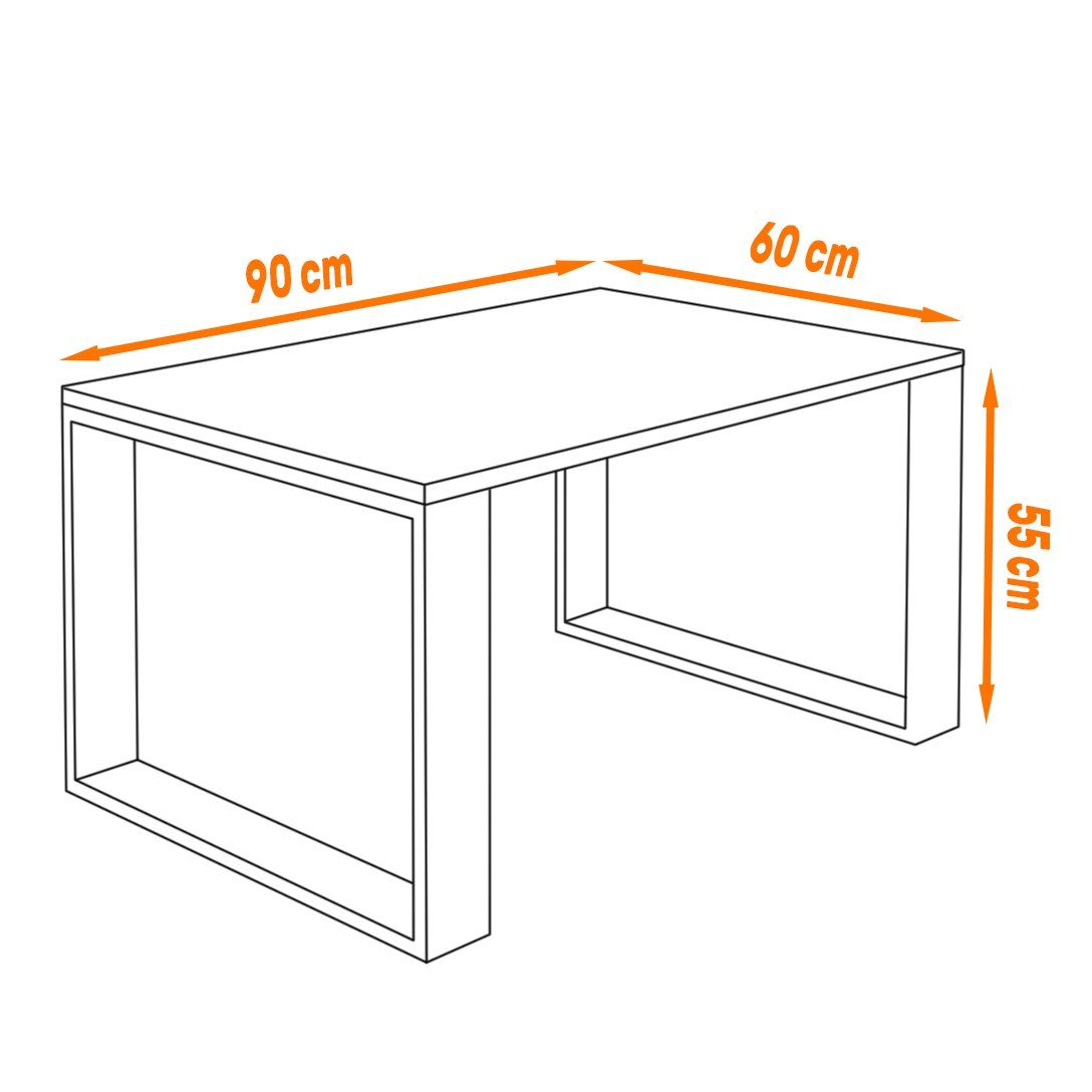 2mm AKKE Beinen cm schwarzen Couchtisch (PVC), mit Höhe:55 Modern Retro-Holz Außergewöhnlicher Deko