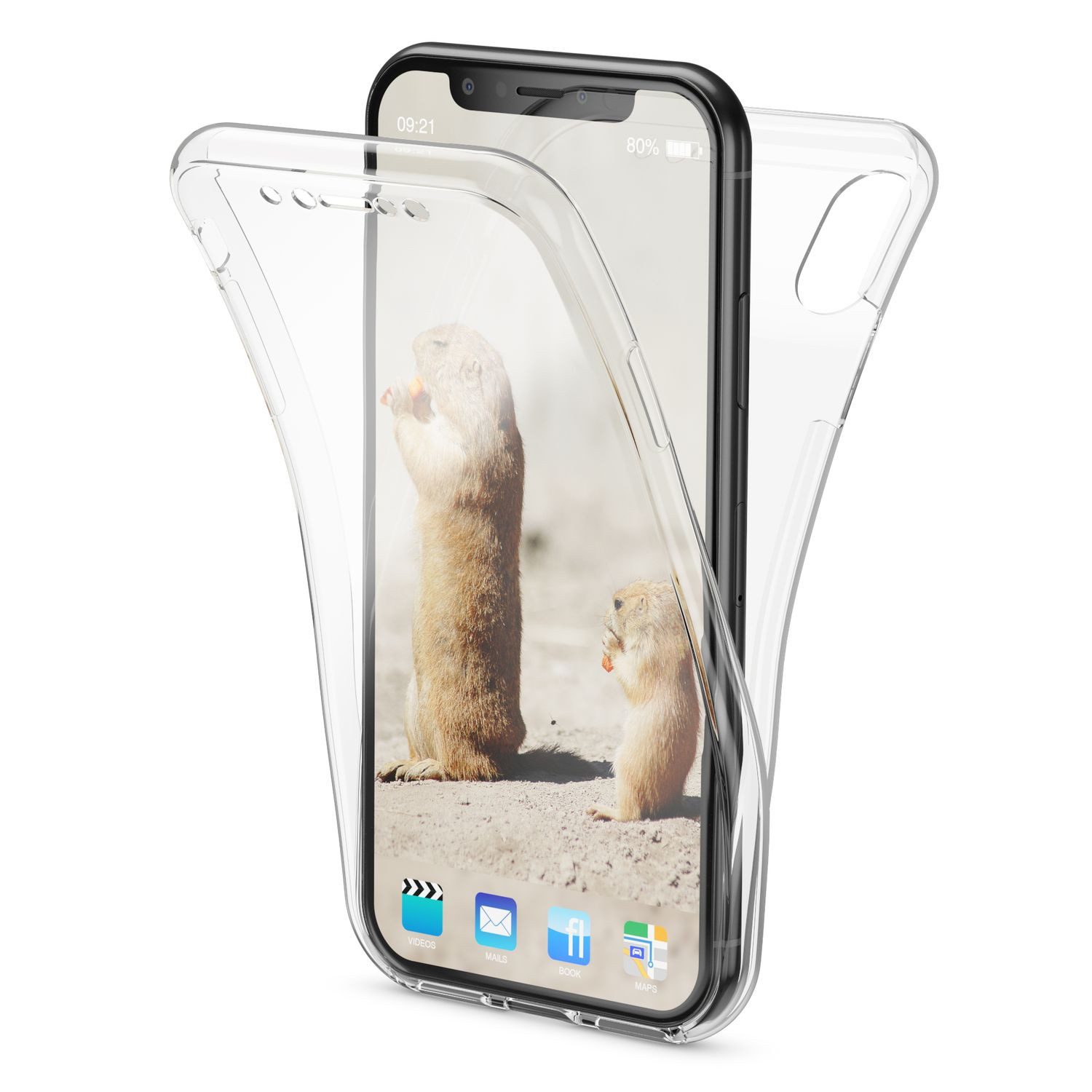 Nalia Smartphone-Hülle Apple iPhone X Apple iPhone XS 14,7 cm (5,8 Zoll), Transparente 360 Grad Silikon Hülle / Rundumschutz / Full Cover Etui