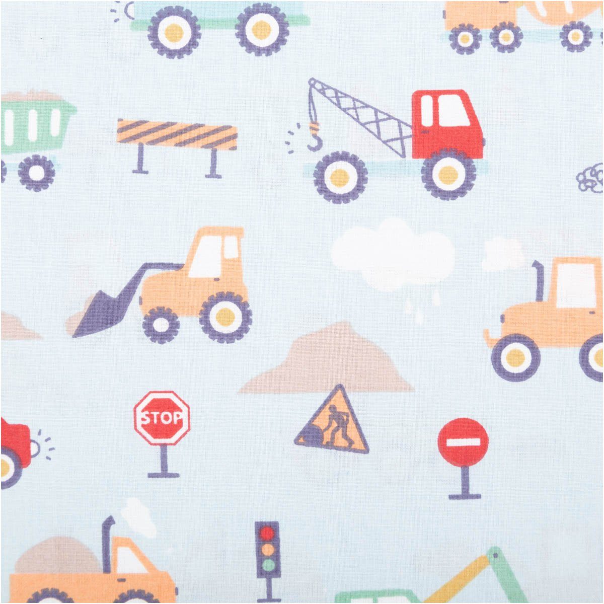 SCHÖNER LEBEN. Stoff Baumwollstoff Meterware Camions Baufahrzeuge hellblau 147cm, allergikergeeignet
