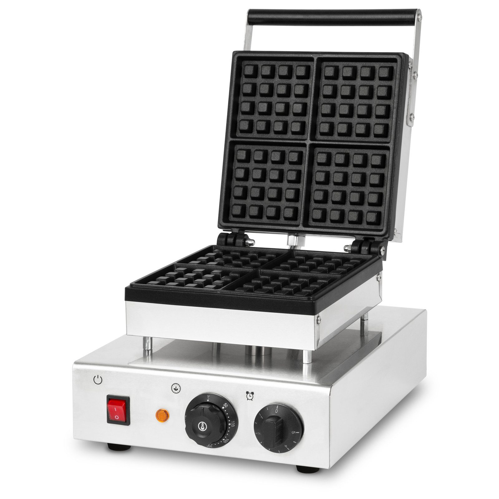 vertes Waffeleisen 4 Waffeln gleichzeitig 80 Stück pro Stunde, regelbar 0-300°C, 1600 W, teflonbeschichtet Belgisches Waffeleisen mit Edelstahlgehäuse