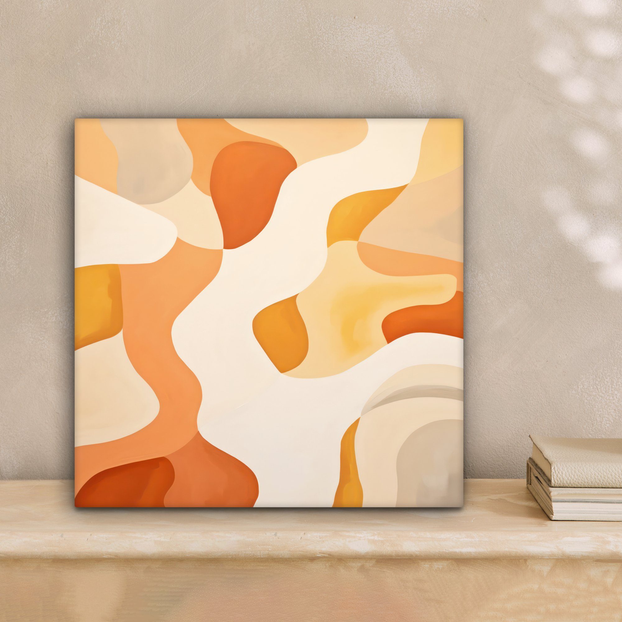 (1 Leinwandbild Kunst, - Wohnzimmer OneMillionCanvasses® St), Schlafzimmer, Abstrakt - Bilder für 20x20 cm Orange Leinwand