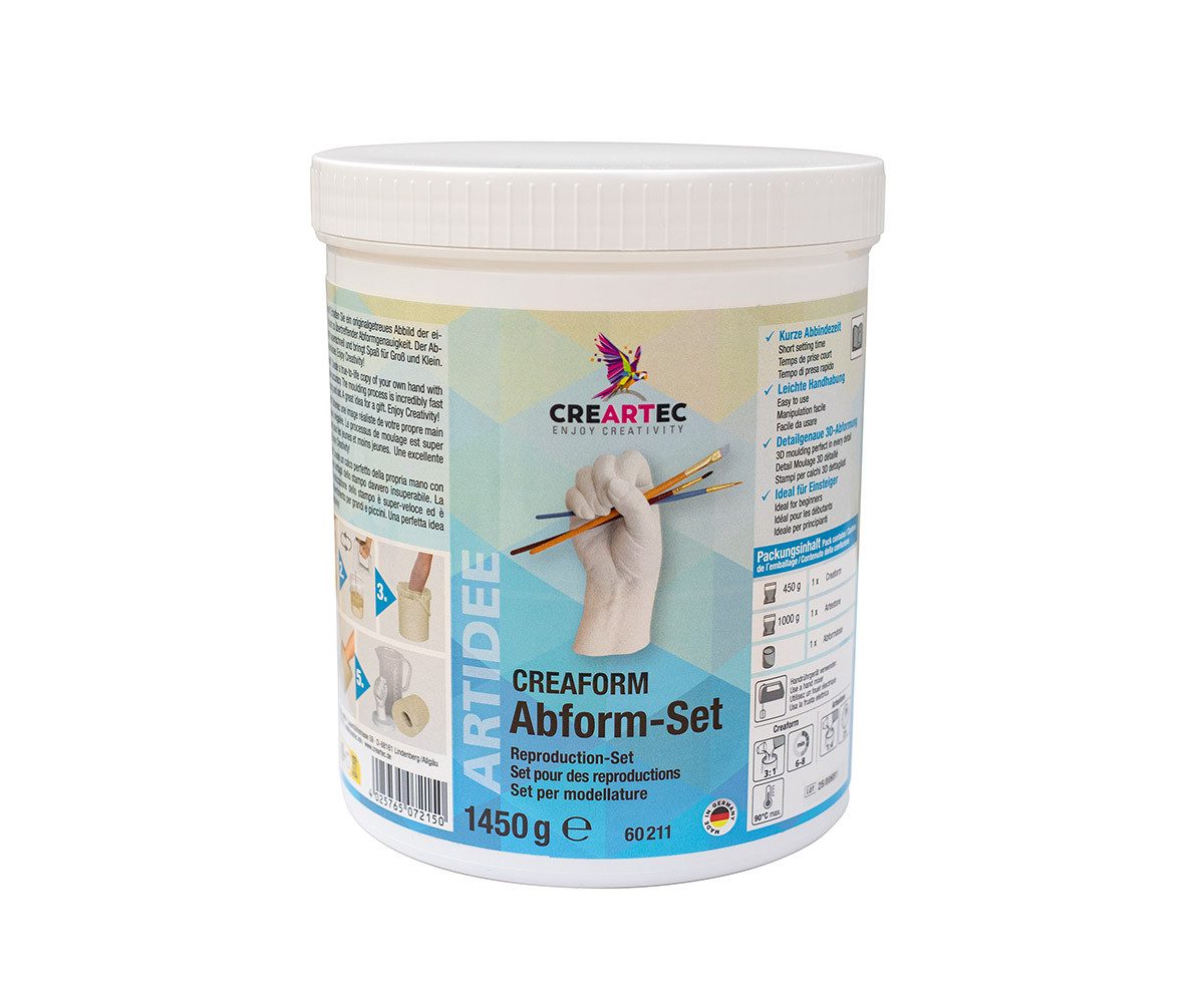 CREARTEC Kreativset Creaform Abform Set - 450 g Abformmasse und 1000 g Gießpulver, für Abdrücke von Händen, Gegenständen und mehr - Made in Germany